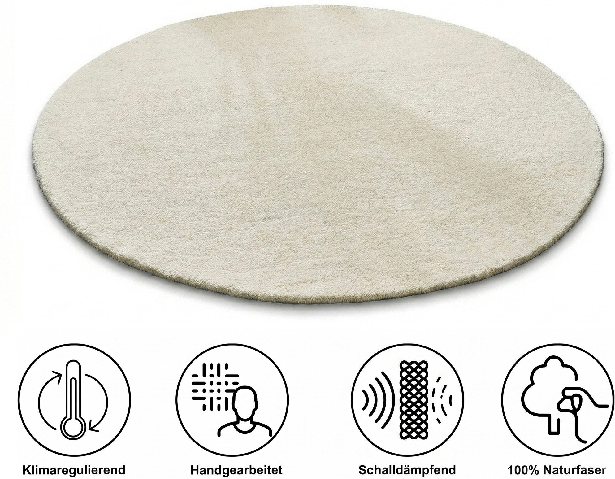 THEKO Wollteppich Gabbeh Uni, Handgefertigt, Teppich, meliert, reine Wolle, rund, Höhe: 14 mm, Wohnzimmer, Esszimmer, Schlafzimmer, auch als Läufer oder rechteckig. Reduzierter Preis € 119,49. Unverbindliche Preisempfehlung € 244,99