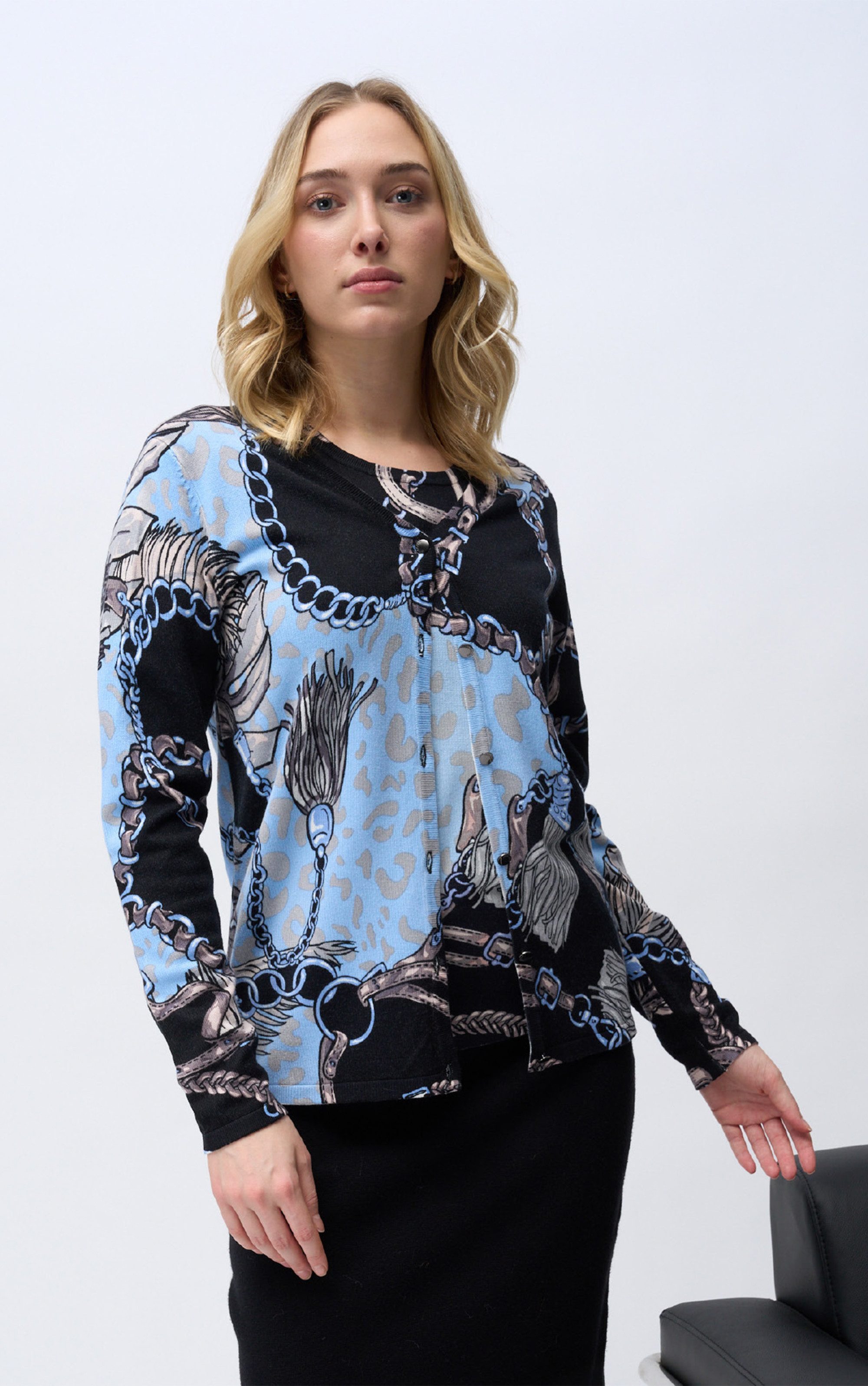 Passioni 2-in-1-Strickjacke Twinset in blau-schwarzem abstraktem günstig online kaufen