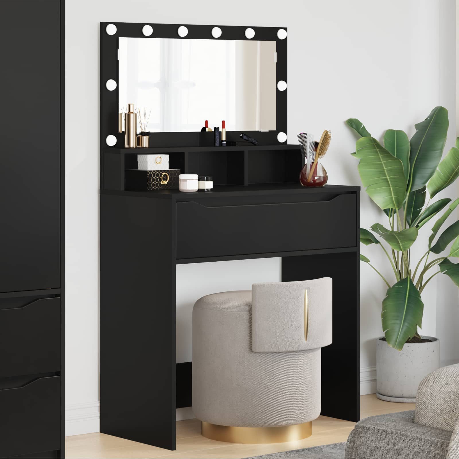 vidaXL Schminktisch Schlafzimmer-Frisiertische Schwarz 80 x 39,6 x 135 cm (1-St)