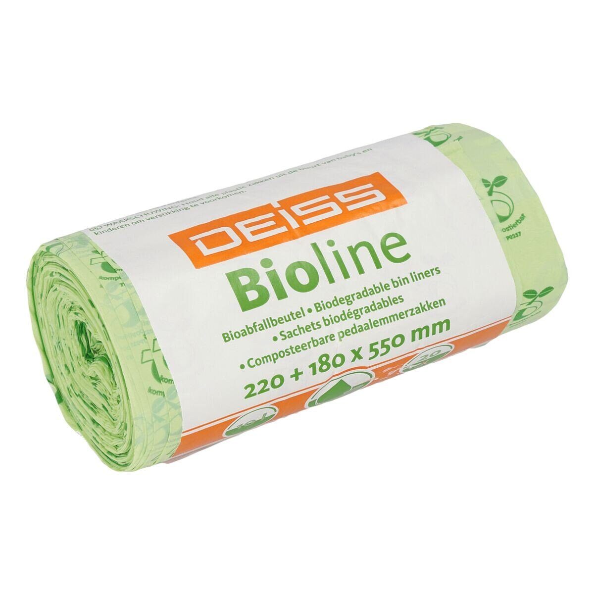 Deiss Мусорные урны Bioline, 10 Liter, 20 Stück/Rolle, mit Tragegriffen, kompostierbar