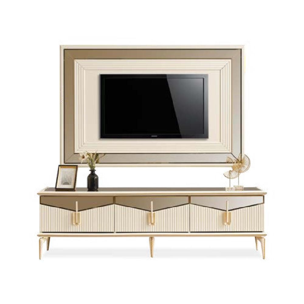 Xlmoebel TV-Schrank Luxuriöse Wohnwand in Gold mit elegantem Design und Stauraum (TV-Ständer + Wandpanel) Hergestellt in Europa