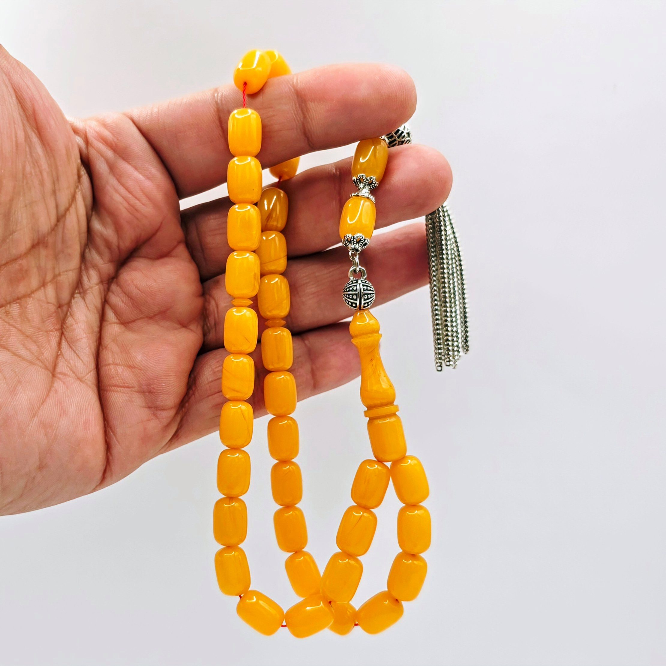M-Punkt24 Kettenanhänger Tesbih Tespih SIKMA Kapsül Rosary Prayerbeads Gebetskette Misbaha (SARI / Gelb), mit Püskül / Tassel