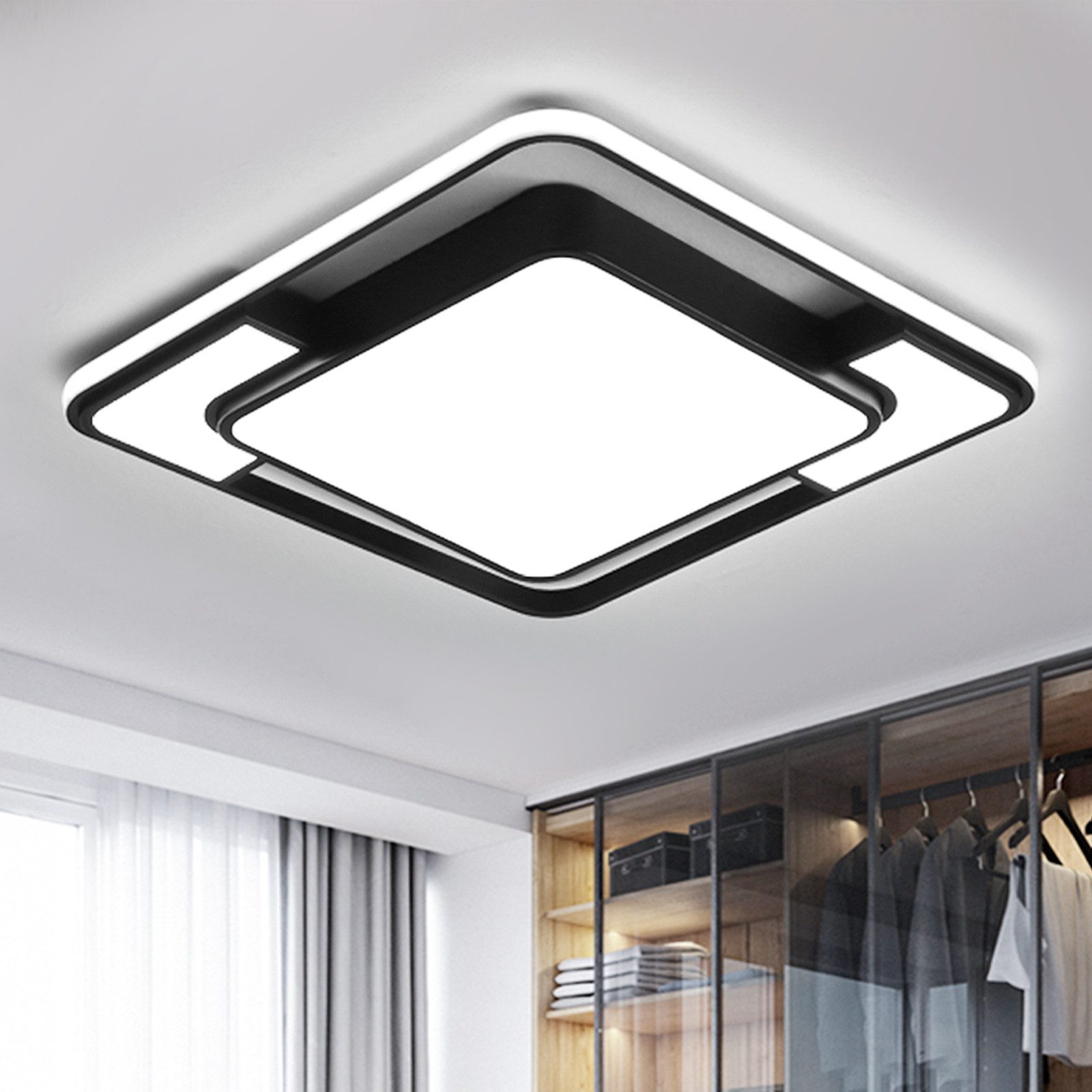 style home LED Deckenleuchte Deckenlampe aus Metal, dimmbar mit Fernbedienung, 90W, LED fest integriert, einstellbar von warmweiß bis kaltweiß, Moderne Lampe für Wohnzimmer Schlafzimmer Küche, 42x42x6cm, Schwarz