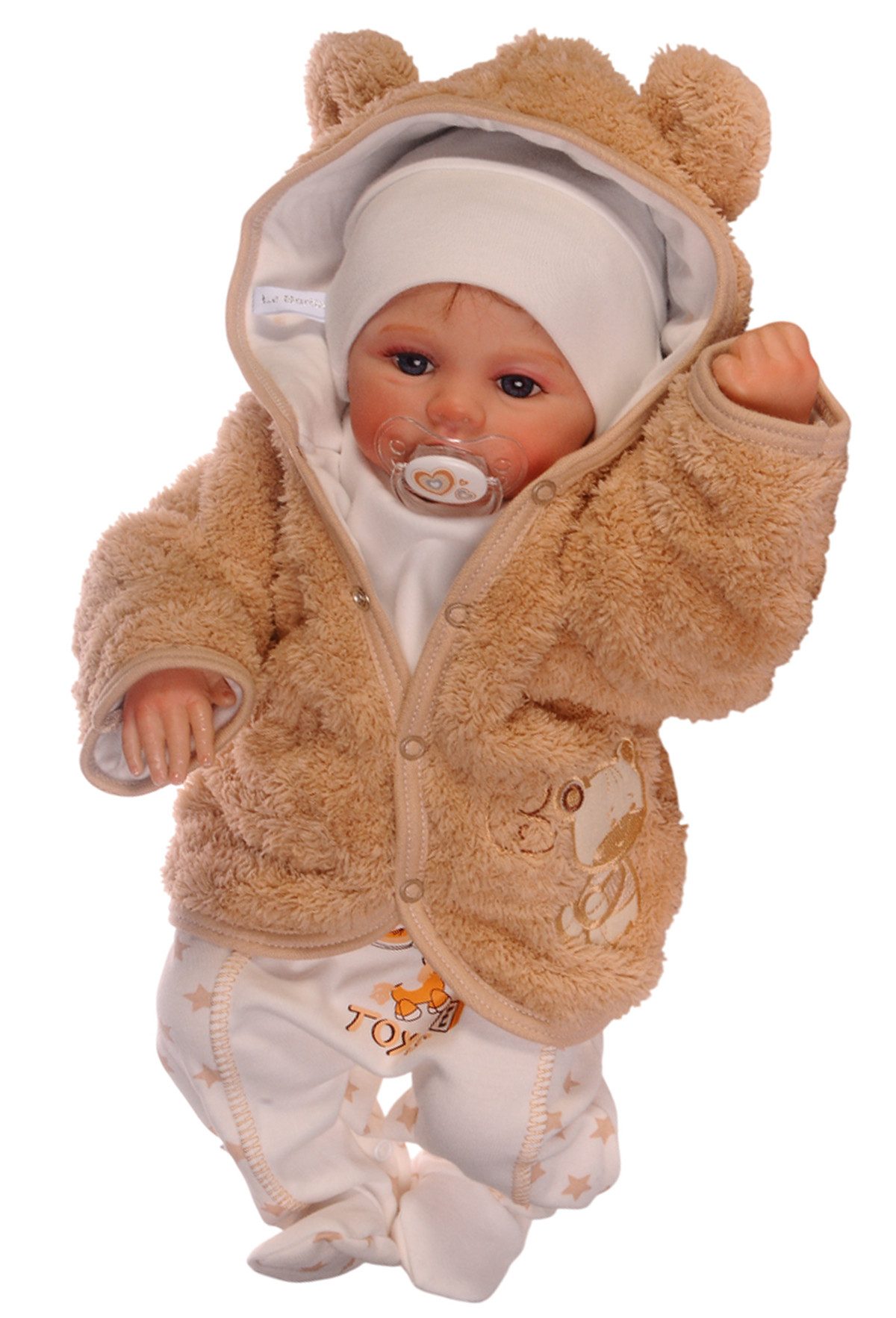 Erstausstattungspaket Strampler Mütze Shirt Jacke Lätzchen 5Tlg Baby Set in Beige