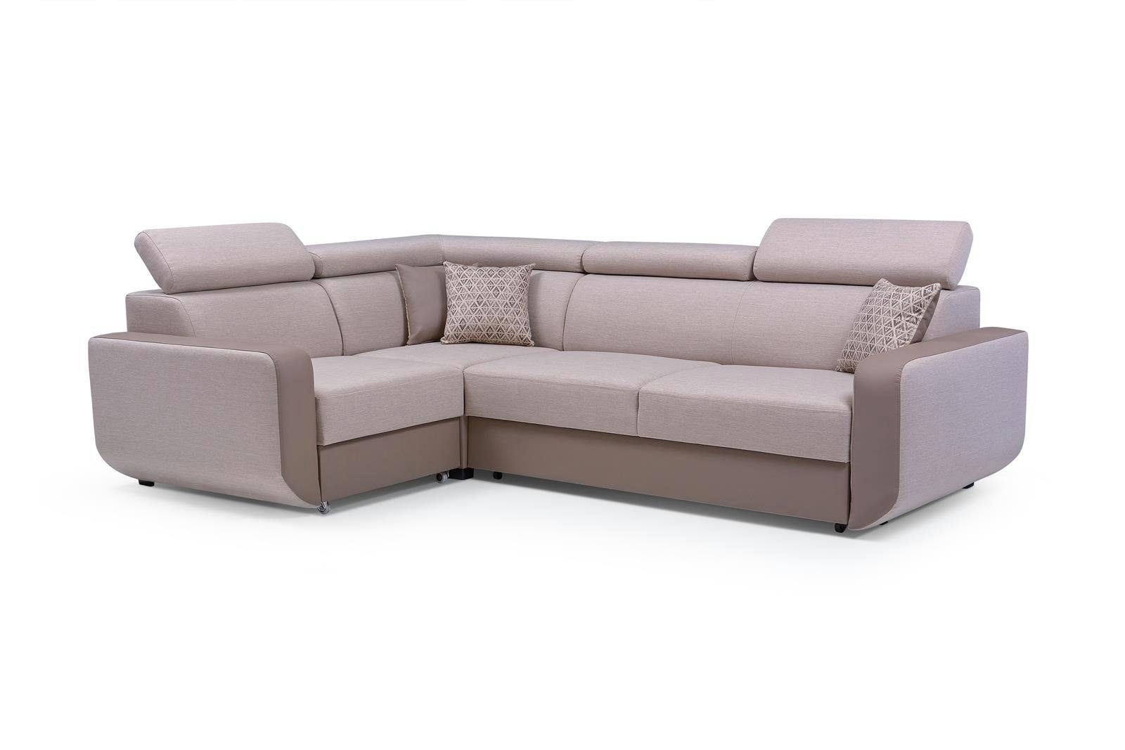 Polstersofa mit 22 Beautysofa Ecksofa MILO + und Schlaffunktion Ecksofa cappucino (inari Bettkasten 926) madryt