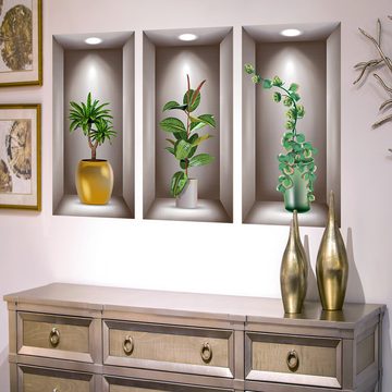 FIDDY Hintergrundtuch Wandtattoo Wohnzimmer Vase Grünpflanzen Natur