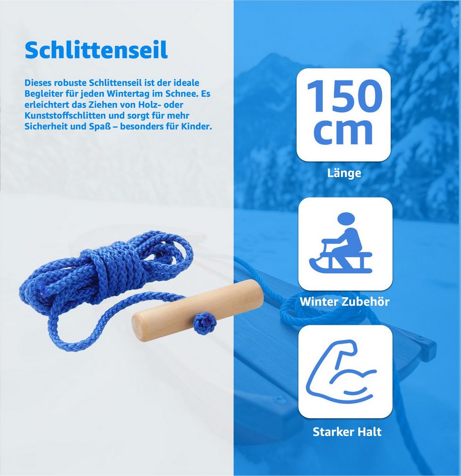 Thumbnail - Sportyfits® Schlittenseil blau Seil Zugseil 1,50 m 150 cm Schlaufe Schlitten Schlittenseil (1-tlg., 1x Schlittenseil), 1...