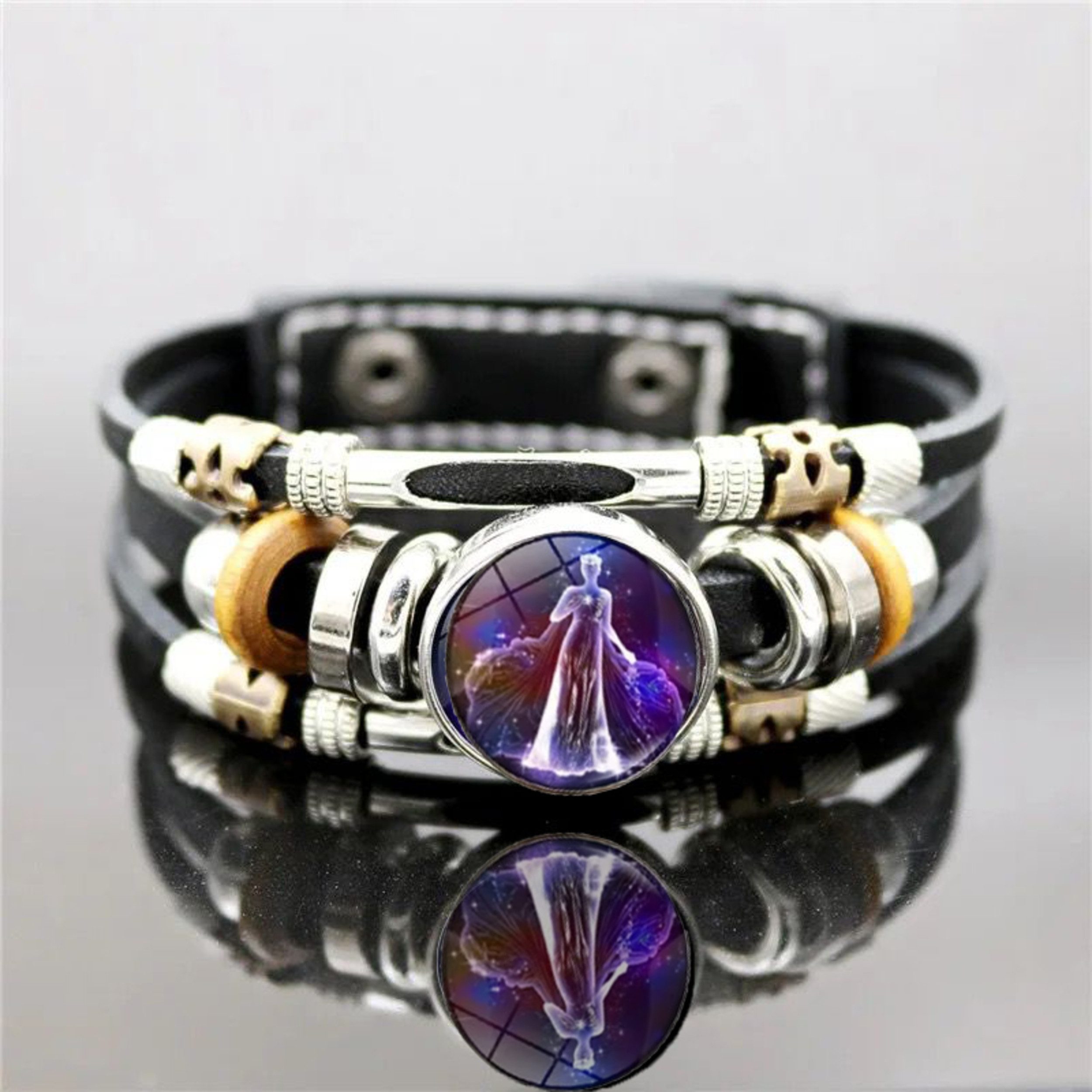 Stelby Armband mit Gravur Armband Sternzeichen Jungfrau mit 3D Gravur im Glas (Weihnachtsgeschenk, Geburtstagsgeschenk, Valentinstaggeschenk, modern, minimalistisch), langlebig, pflegeleicht, unisex