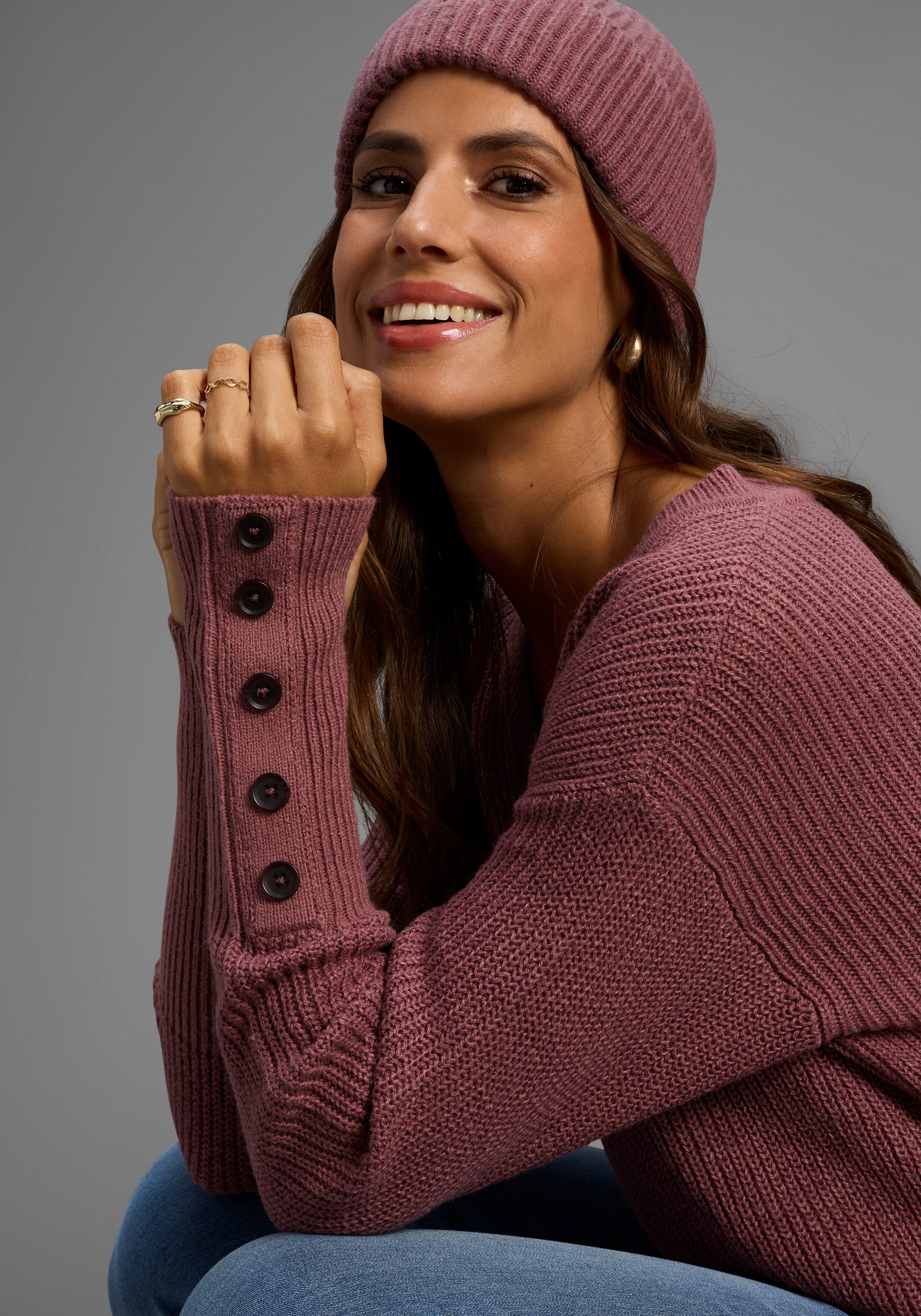 Laura Scott V-Ausschnitt-Pullover Übergangspullover aus Baumwolle mit Knopfleiste - NEUE KOLLEKTION. € 39,99, (€ 39,99 pro 1 Stk).