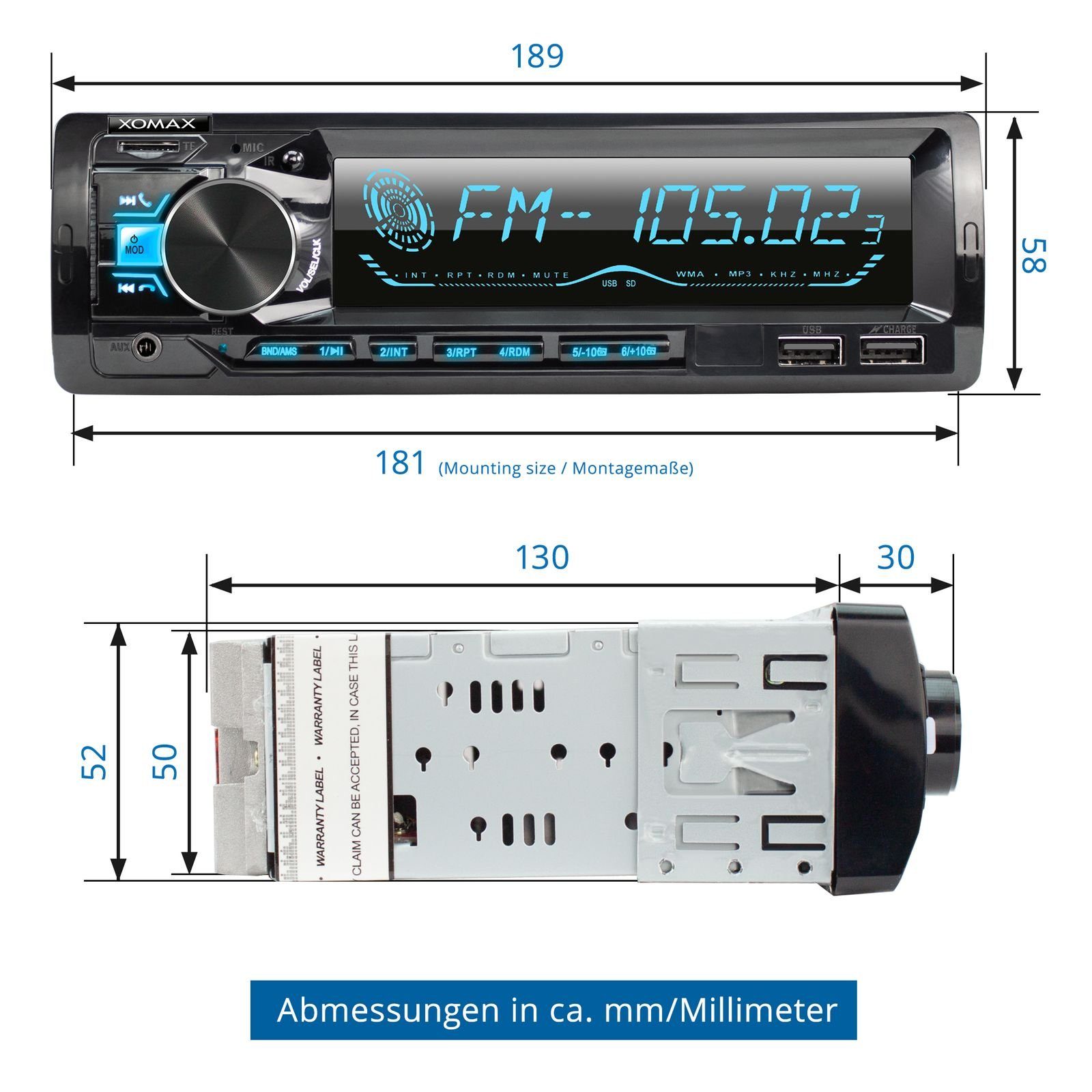 mit XOMAX Bluetooth, IN, USB, Autoradio 2x 1 SD, DIN AUX XM-R279: Autoradio
