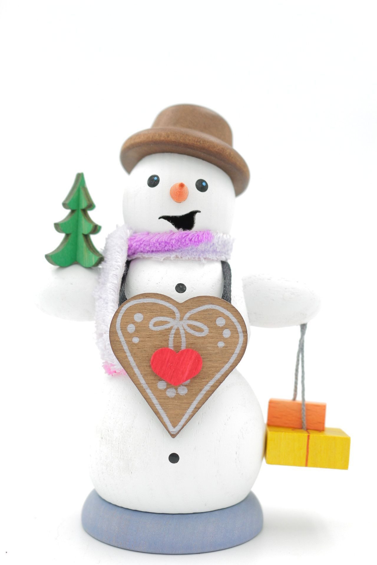 Drechslerei Kuhnert Räuchermännchen Räuchermännchen Schneemann mit Lebkuchenherz 13 cm - Echt Erzgebirge