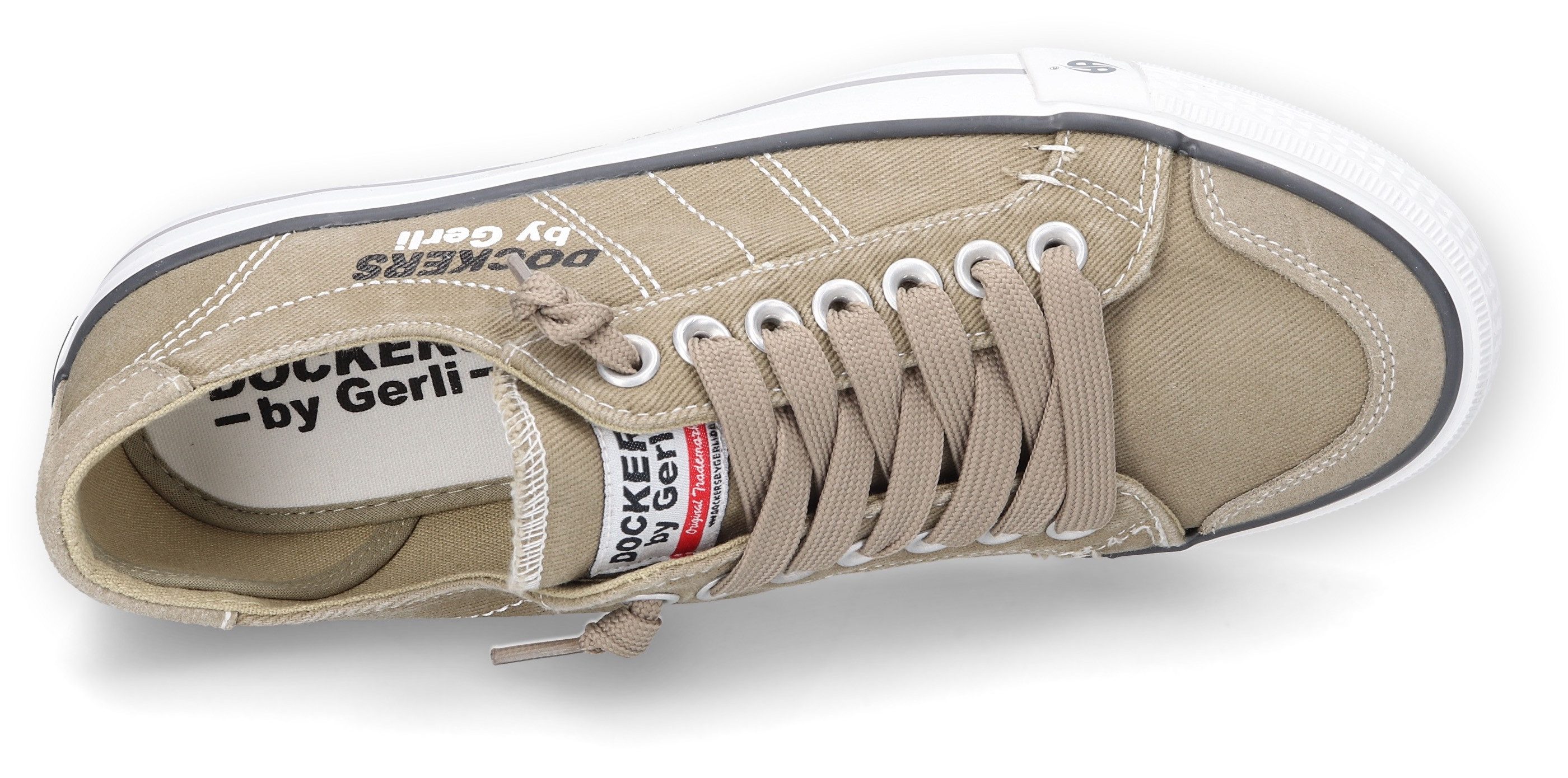 Dockers by Gerli Slip-On Sneaker, Freizeitschuh, Retro Sneaker, Fake Schnürung, in cooler Jeansoptik