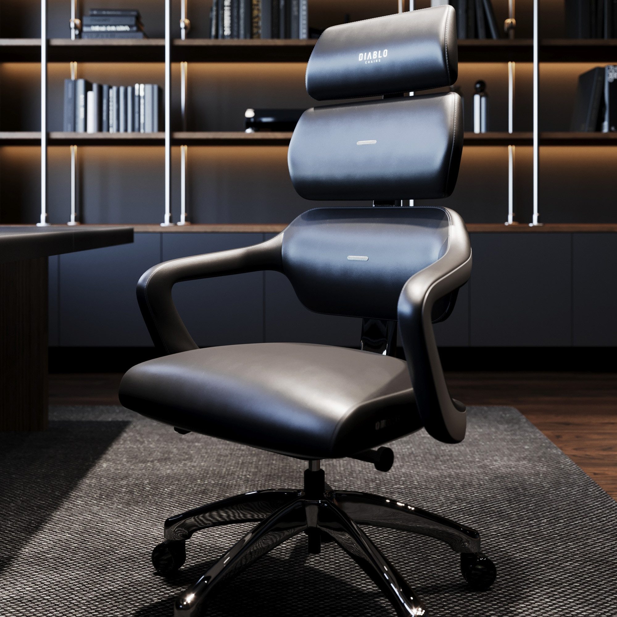 DIABLO CHAIRS Chefsessel V-Modular Öko-Leder ergonomisch Aluminiumbase 136kg (Modulare Rückenlehne, 4-Punkt-Verstellung, Öko-Leder, Wippmodus), Modulare Rückenlehne Kopfstütze Wippmechanik 4-Punkt