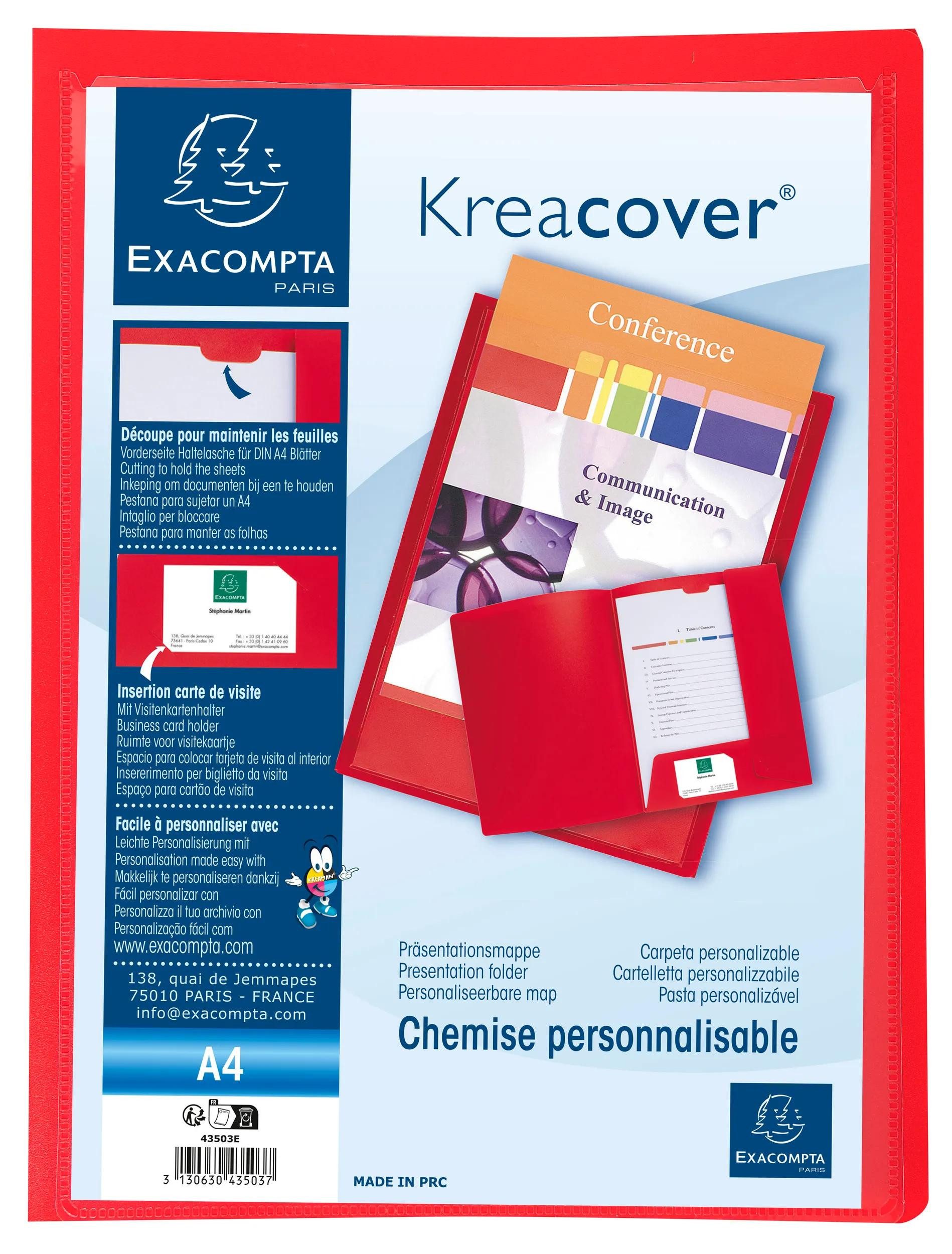 EXACOMPTA Konferenzmappe 30x Präsentationsmappe aus PP, für Format A4, Kreacover - Rot - 43503E, Paräsentationsmappen Personalisierbar