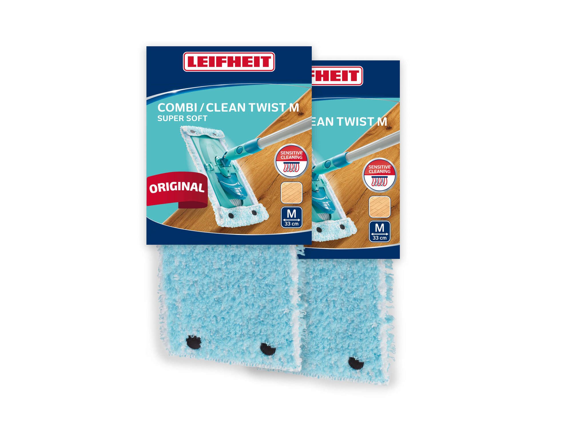Leifheit Wischbezug CLEAN TWIST M / Combi M super soft 2er Wischbezug (Kunstfaser, 14.0x42.0 cm, 2-tlg., Waschbar bei 60°C, Wischbreite 33cm, für Parkett/Laminat/Kork)