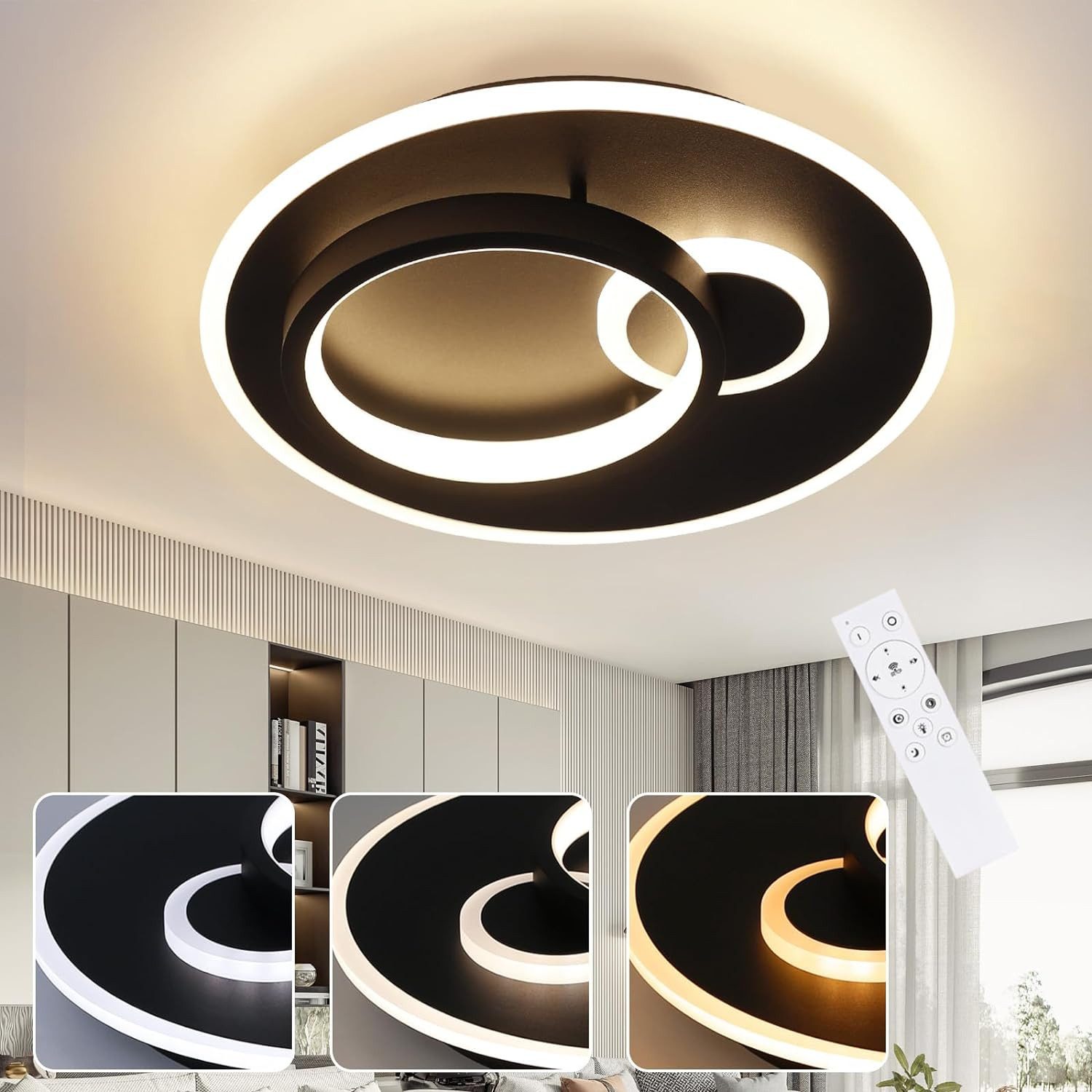 Nettlife LED Deckenleuchte Deckenleuchte Konzentrischer Trizirkel Schwarz, günstig online kaufen