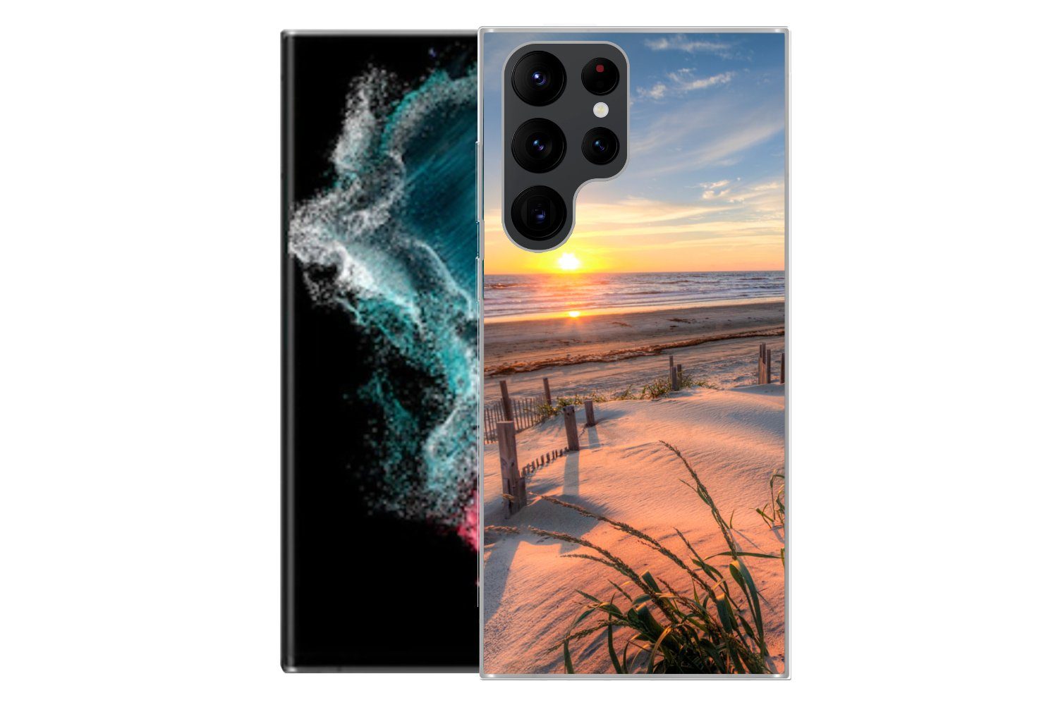 MuchoWow Handyhülle für Samsung Galaxy S22 Ultra Strand - Meer - Düne - Sonnenuntergang -, Phone Case, Silikon, Schutzhülle Dünn