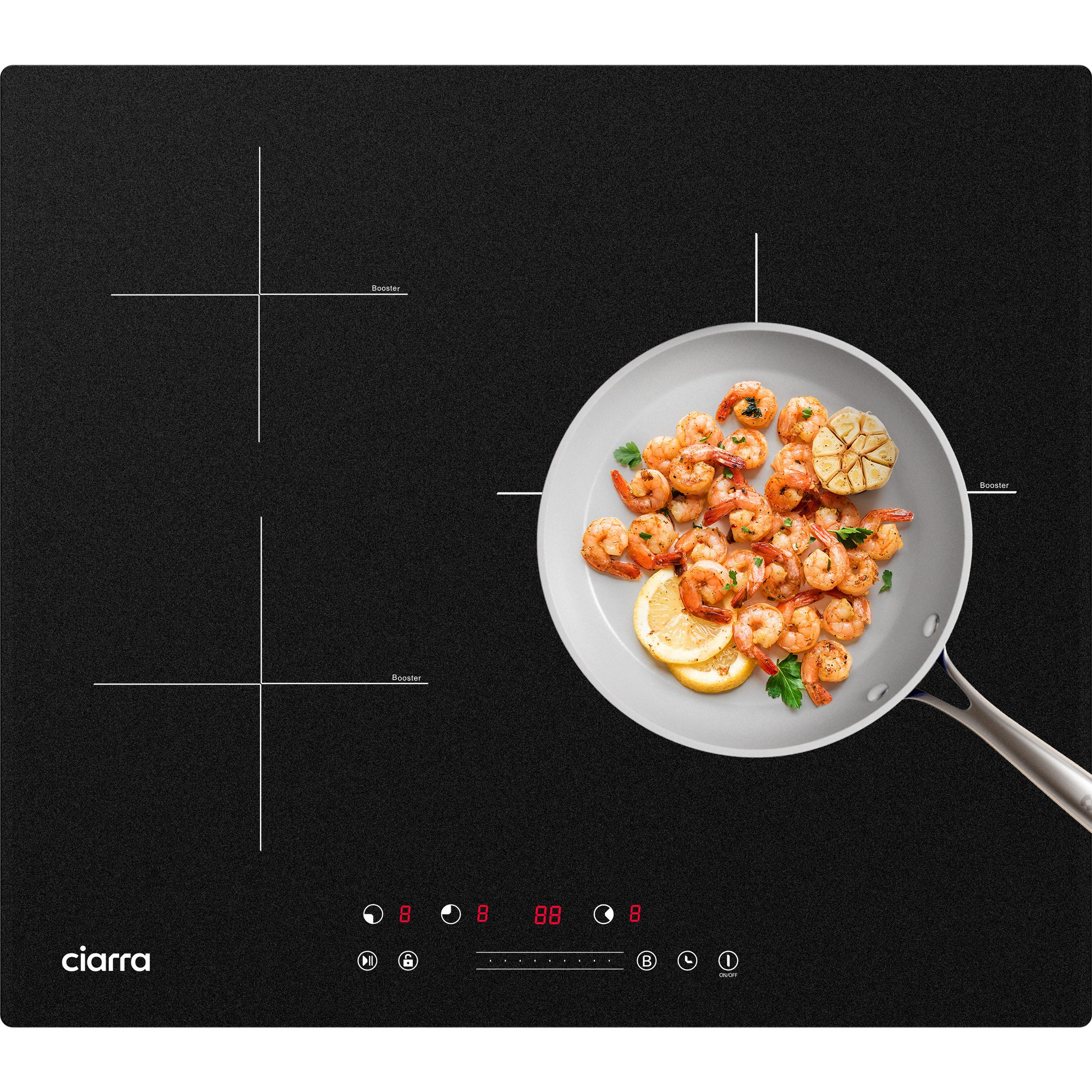 CIARRA Induktions-Kochfeld 60 cm Induktionskochfeld 9 Stufen mit Stop & Go Funktion Touch Slider 6200 W CBBIH3B, 3-Zonen Einbau-Kochfelder Induktionsherd mit Boost & Timer
