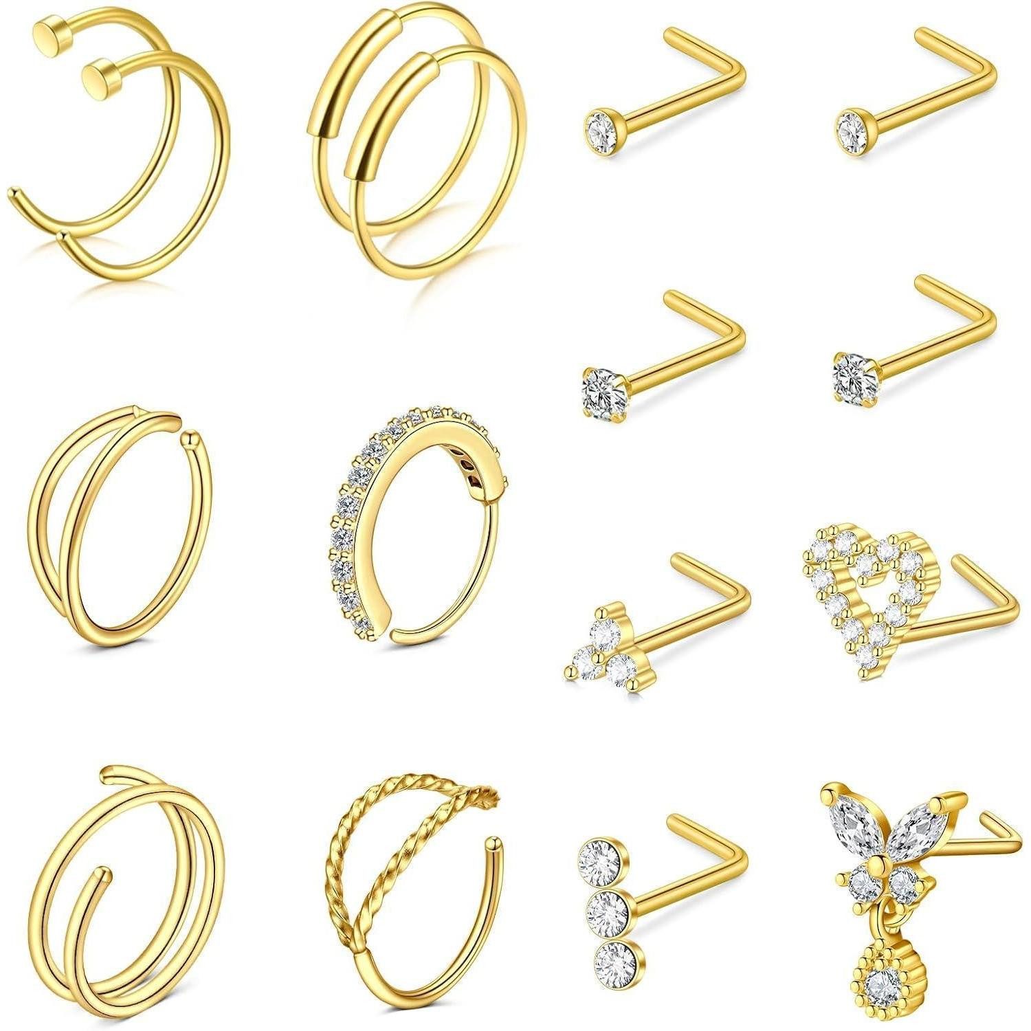 LuxusKollektion Nasenpiercing-Set Nasenring 316L Chirurgenstahl 20G 7mm Silber Gold Satz B-gold
