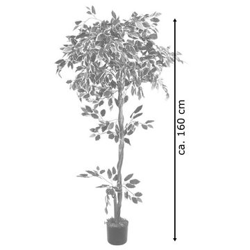 Kunstbaum Ficus Benjamin Kunstpflanze Künstliche Pflanze Weiß mit Echtholz 160cm, Decovego