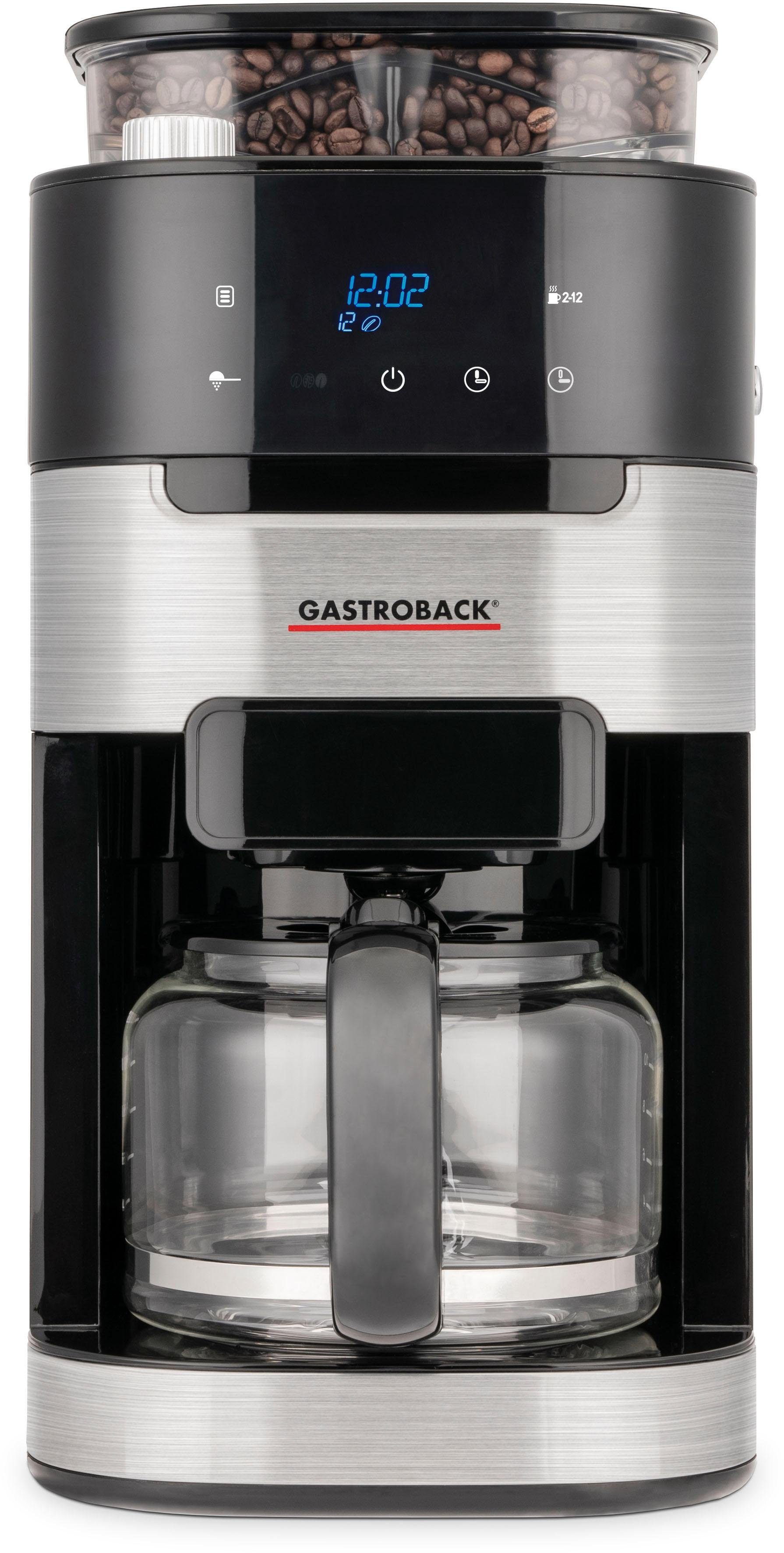 Gastroback Kaffeemaschine mit Mahlwerk Grind & Brew Pro 42711, 1,5l Kaffeekanne, Permanentfilter, Timerfunktion, auch für Kaffeepulver verwendbar, Warmhaltefunktion