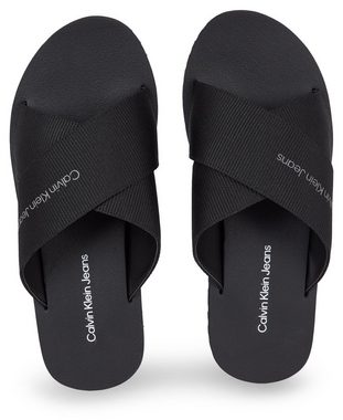 Calvin Klein Jeans CROSS SANDAL SLIPON RP IN BTW Pantolette, Sommerschuh, Schlappen, Poolslides, mit Kreuzbandage