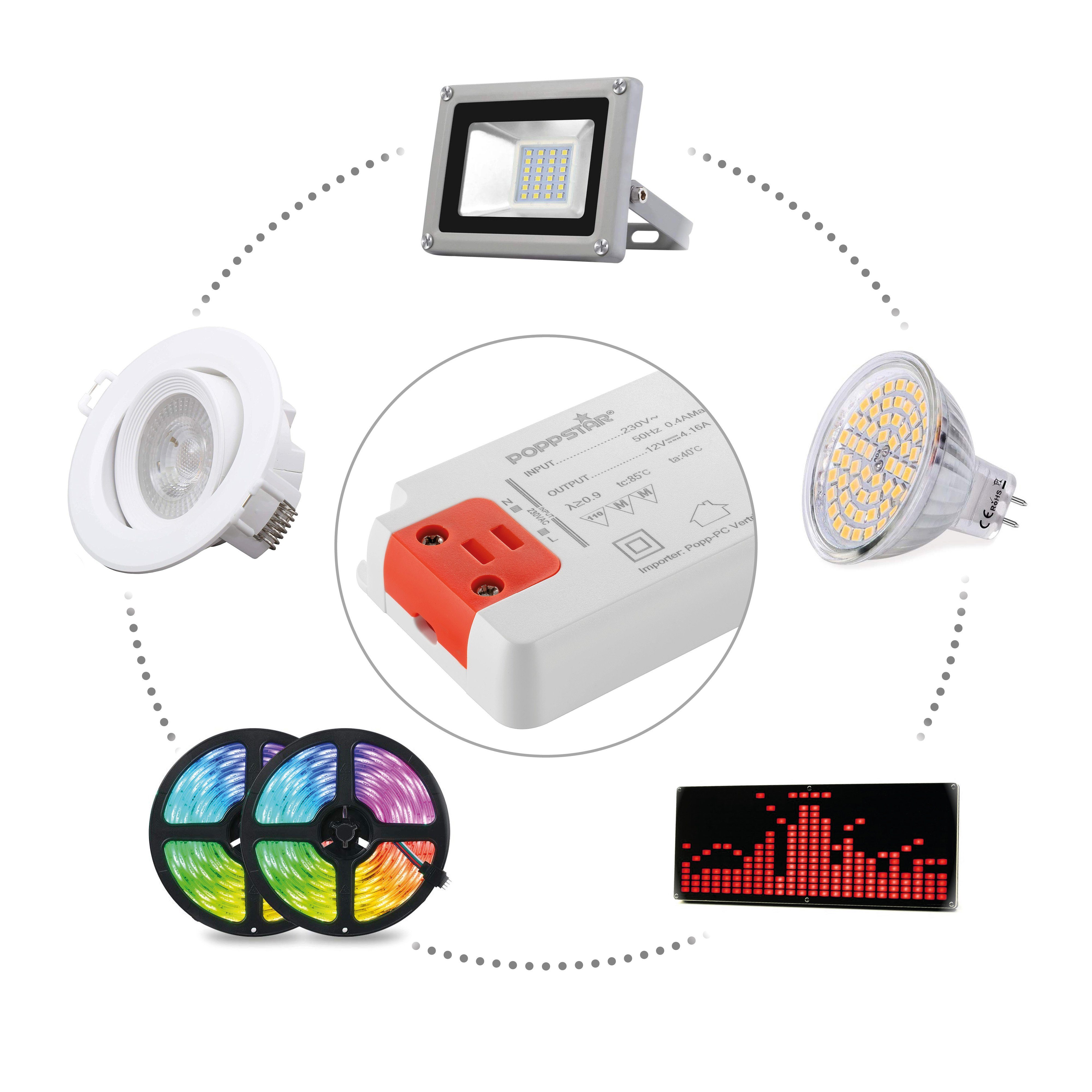 / LED (LED 50 Trafo Supply Power flach Slim LEDs) Watt ultra 0,5 4,16A V AC bis Poppstar 12V 12 230V LED-Transformator (für DC