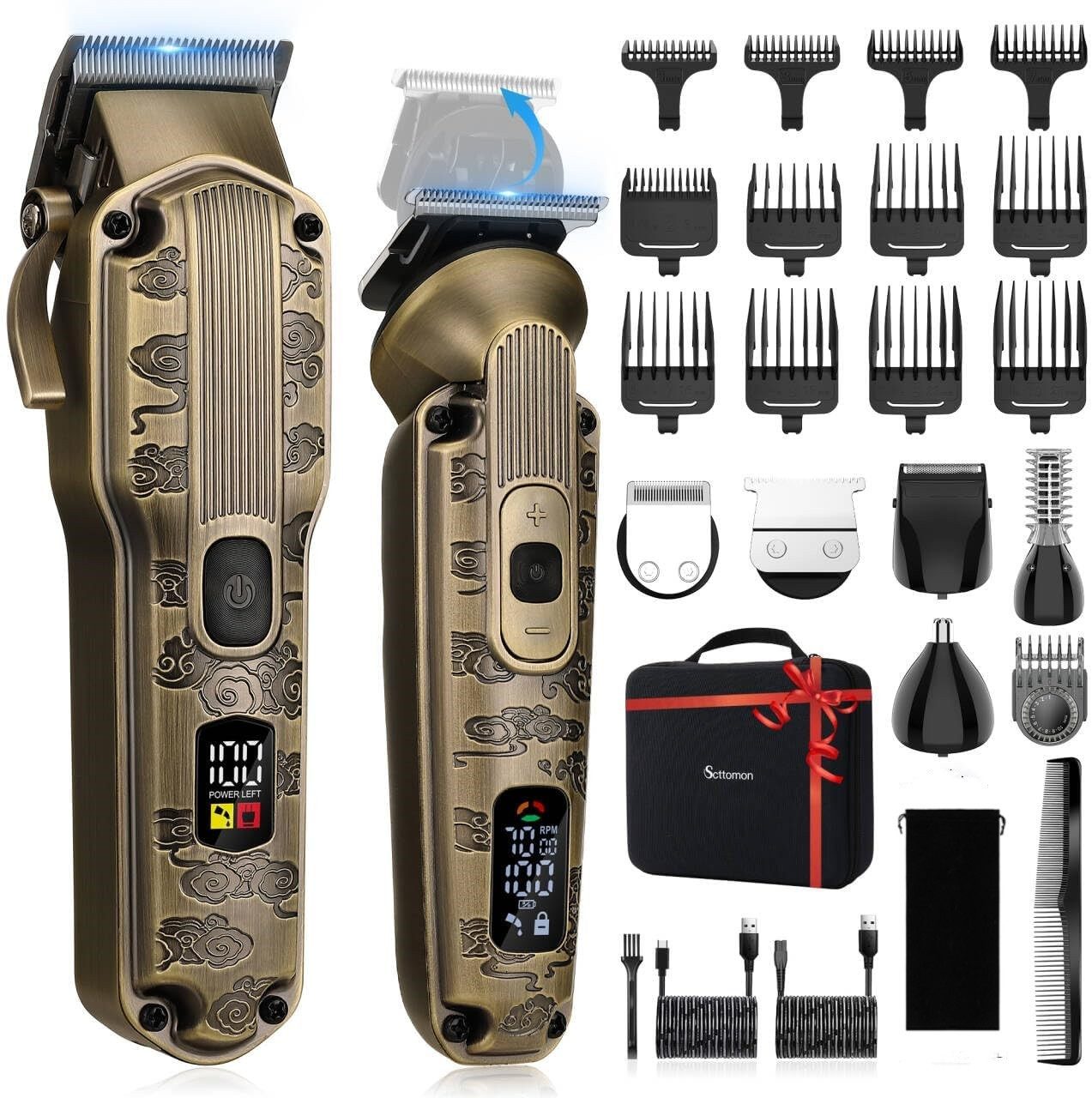 Scttomon Haarschneider HT-6068, Haar- und Bartschneider Kit, Bartschneider mit LED-Anzeige IPX6 Wasserdicht