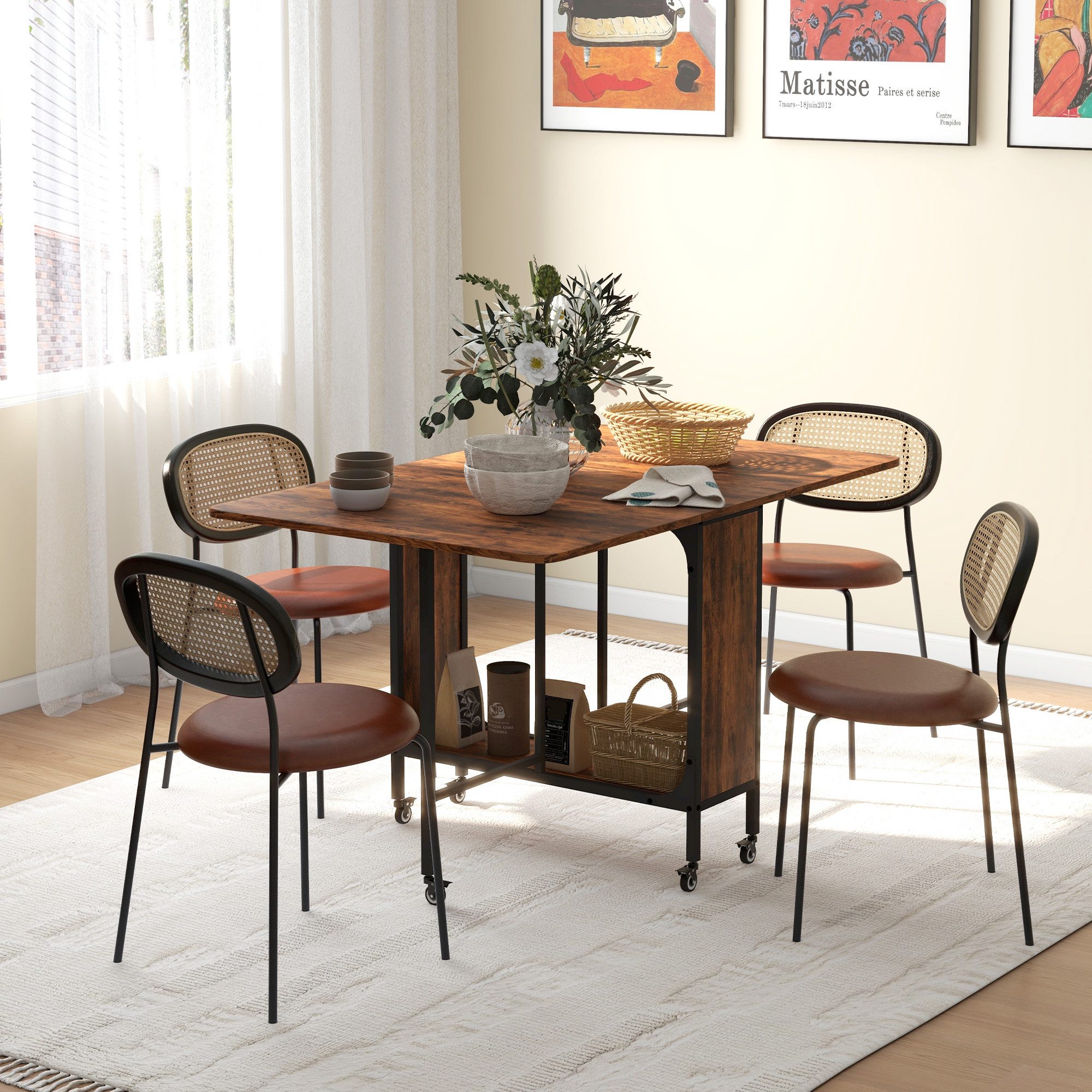 HOMCOM Klapptisch Mobiler Esszimmertisch mit offenem Regal, Holzoptik, für kleine Räume (Küchentisch, 1-St., Esstisch), für Wohnzimmer, Braun