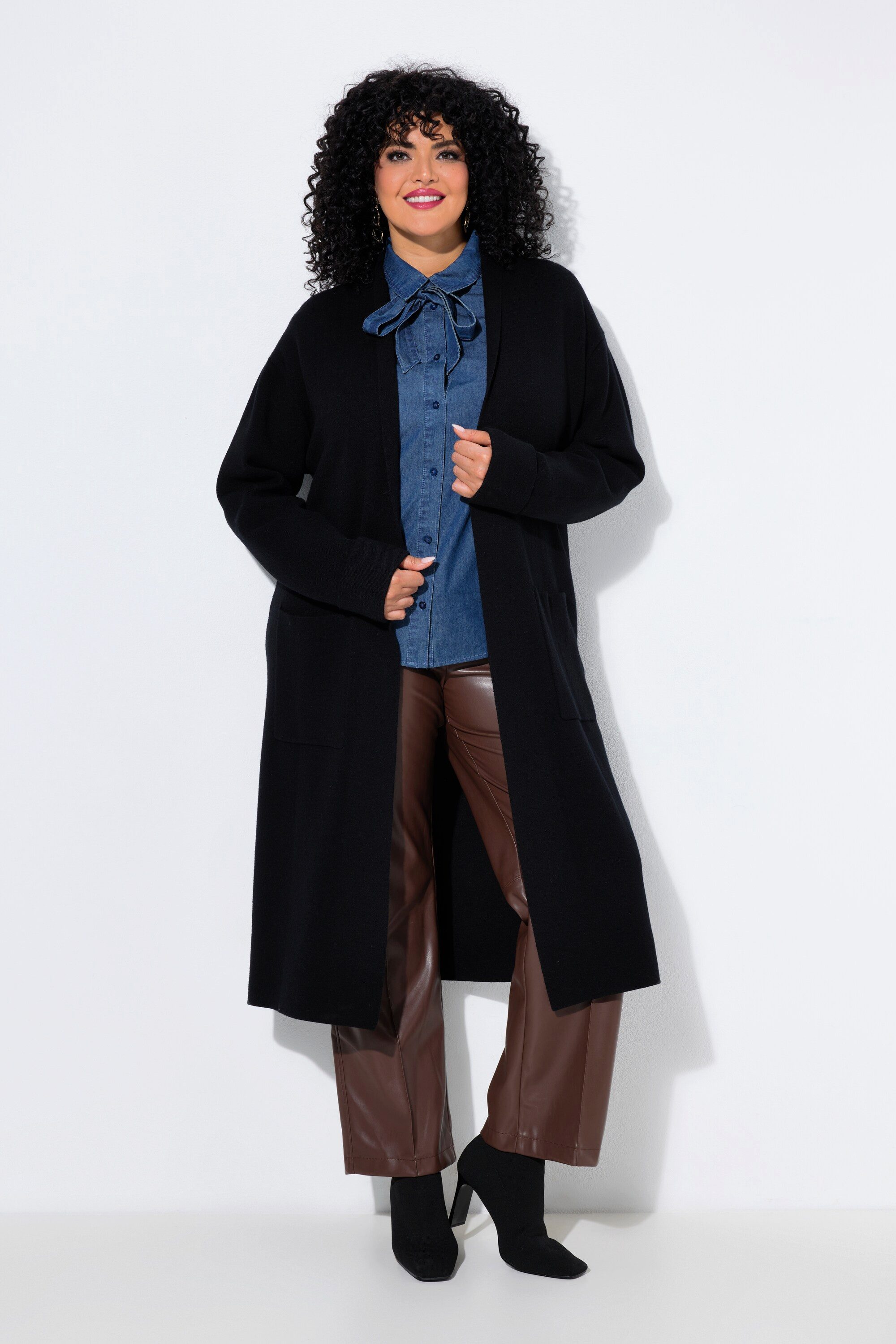 Ulla Popken Strickjacke Long-Strickjacke Oversized ohne Verschluss Langarm