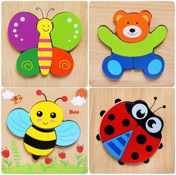 DTC GmbH Lernspielzeug Montessori-Holzspielzeug für Babys (Ein vierteiliges Set mit einem Bären, einem Marienkäfer, einer Biene und einem Schmetterling., 4-St), Holzpuzzle-Lernspielzeug