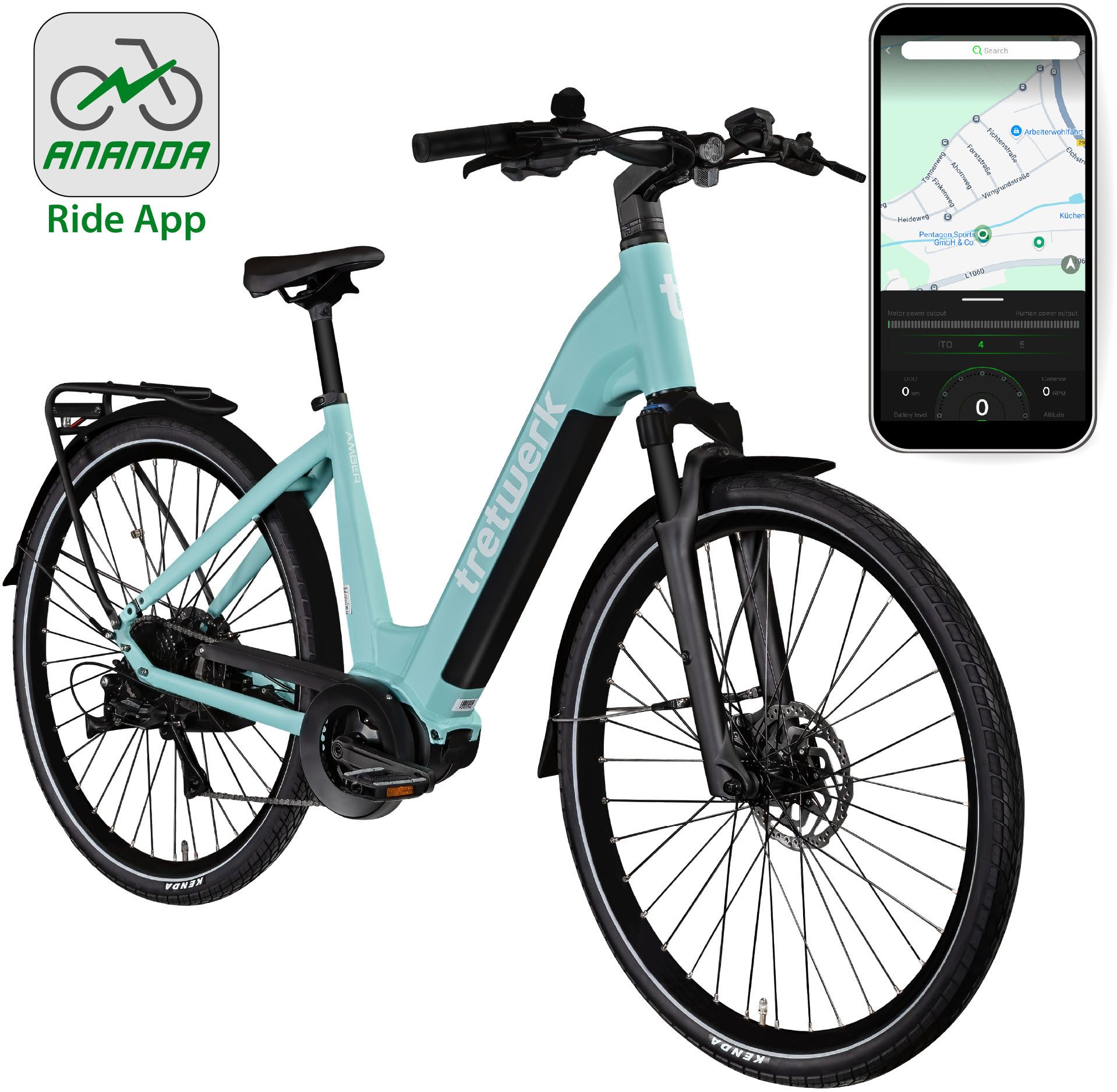 Tretwerk E-Bike Cityrad Amber, 8 Gang Shimano Acera M3020 SGS Schaltwerk, Kettenschaltung, Mittelmotor, 550 Wh, E Bike Damen 28" Elektrofahrrad 155 - 185cm Hollandrad