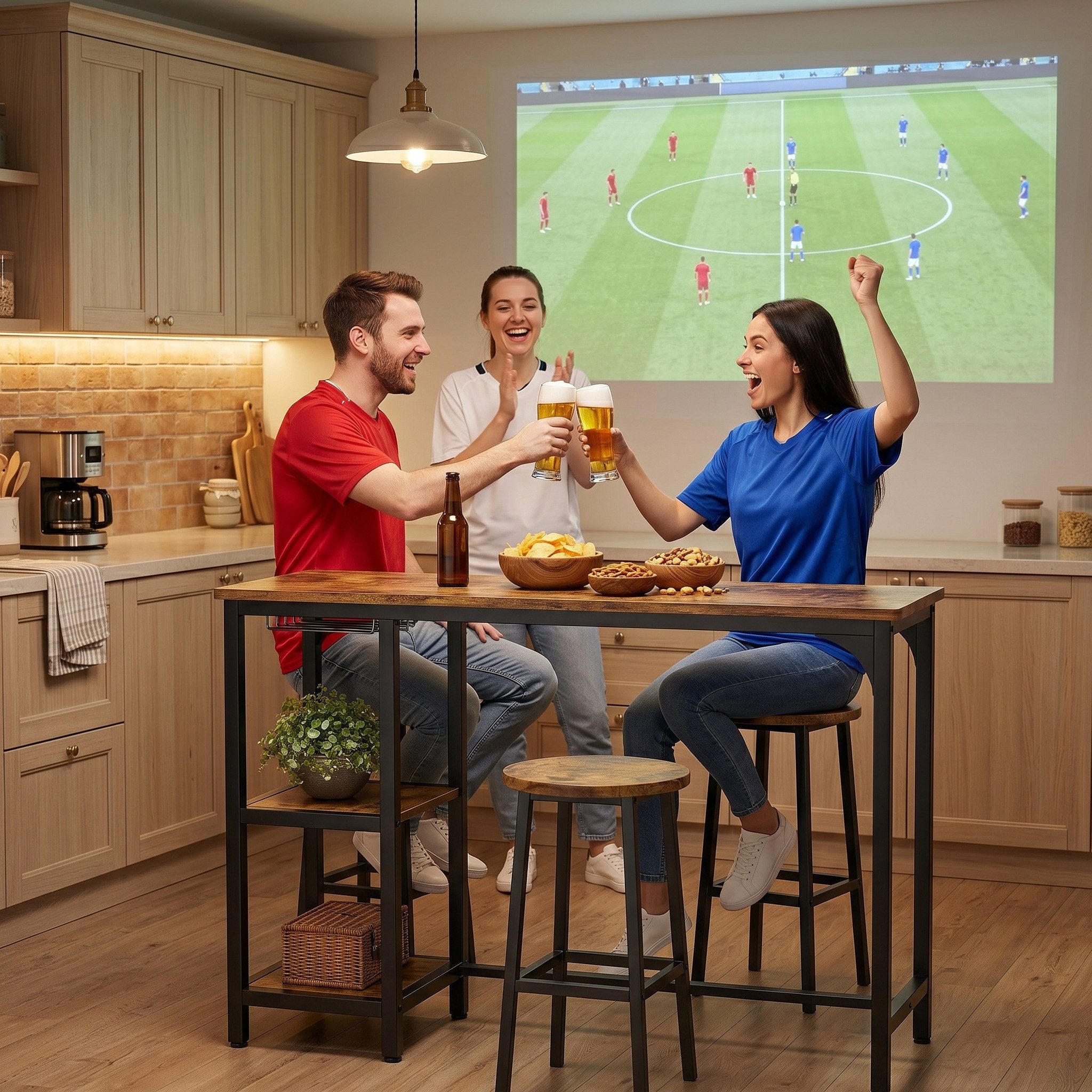 Bealife Bartisch Set, 3-tlg,Stehtisch mit 2 Barhockern,Küchentisch-Set mit Ablage Regal