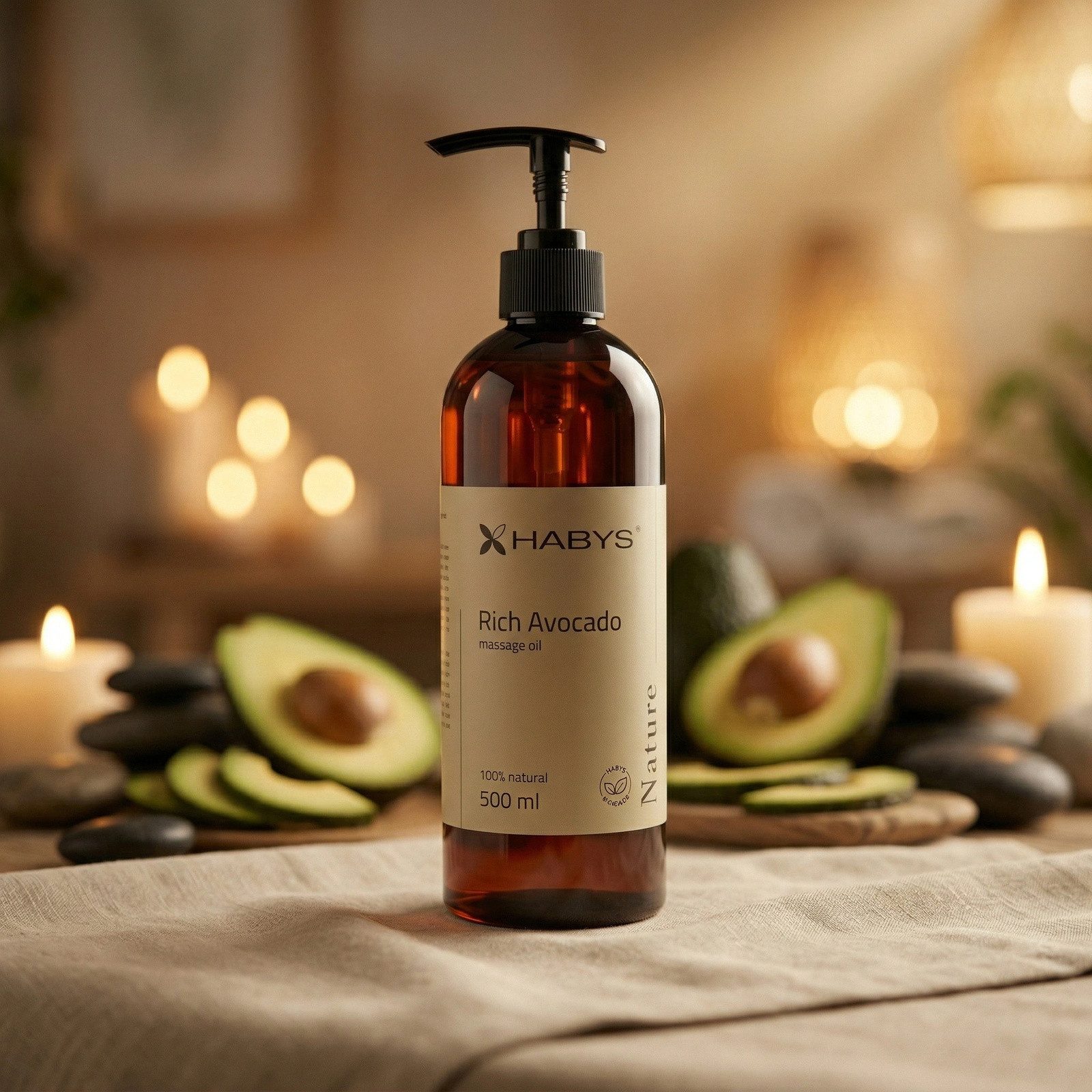 Habys Massageöl Massageöl Nature Rich Avocado, 100% natürlich & vegan, 500 ml