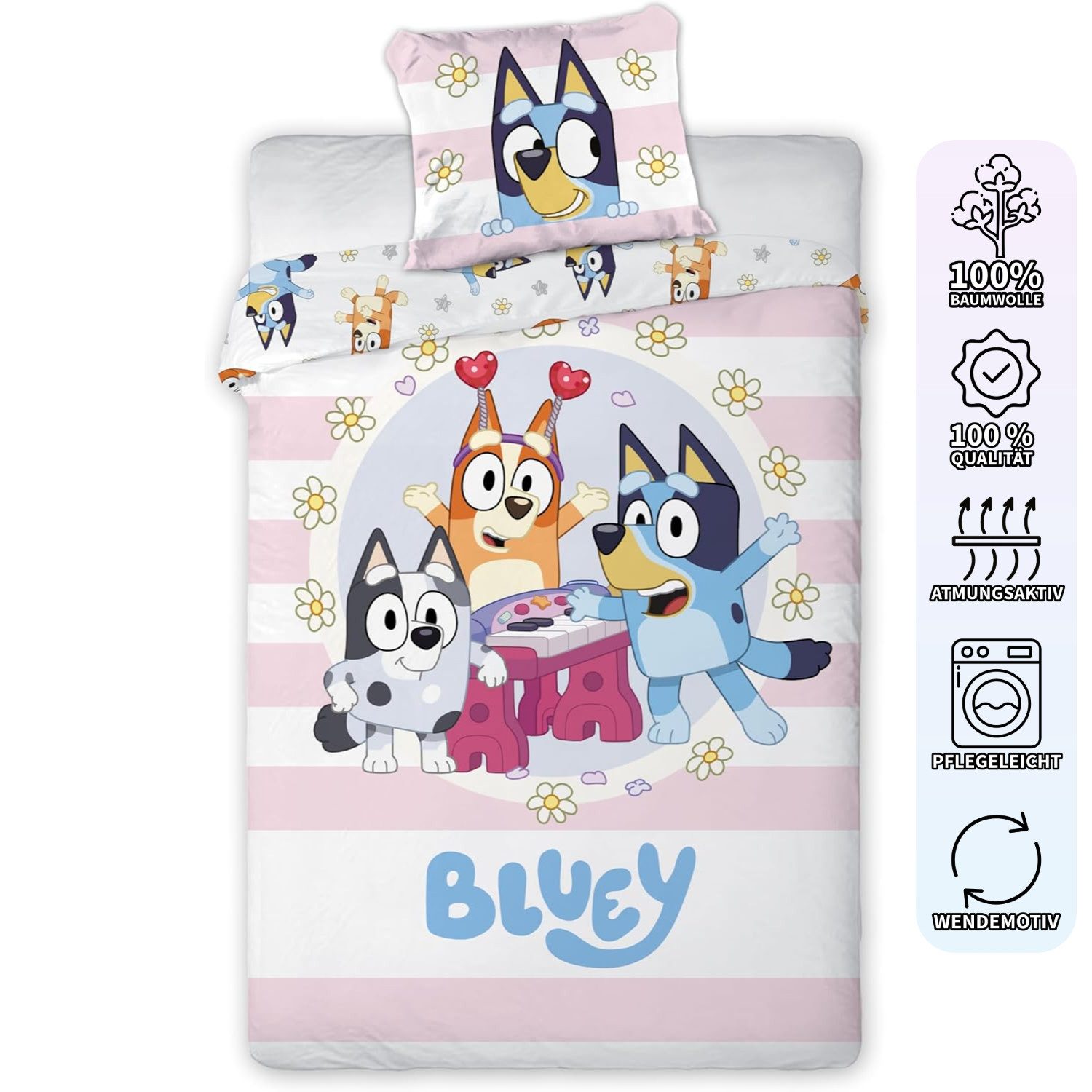 BrandMac Babybettwäsche Bluey, Bingo & Muffin Baby Bettwäsche Set 2 tlg. 100x135 cm Baumwolle, 1 teilig, Langlebig