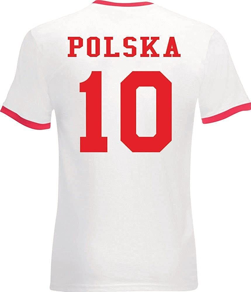 Weiß trendigem im Motiv mit Herren Polen Youth T-Shirt Fußball Look T-Shirt Designz Trikot