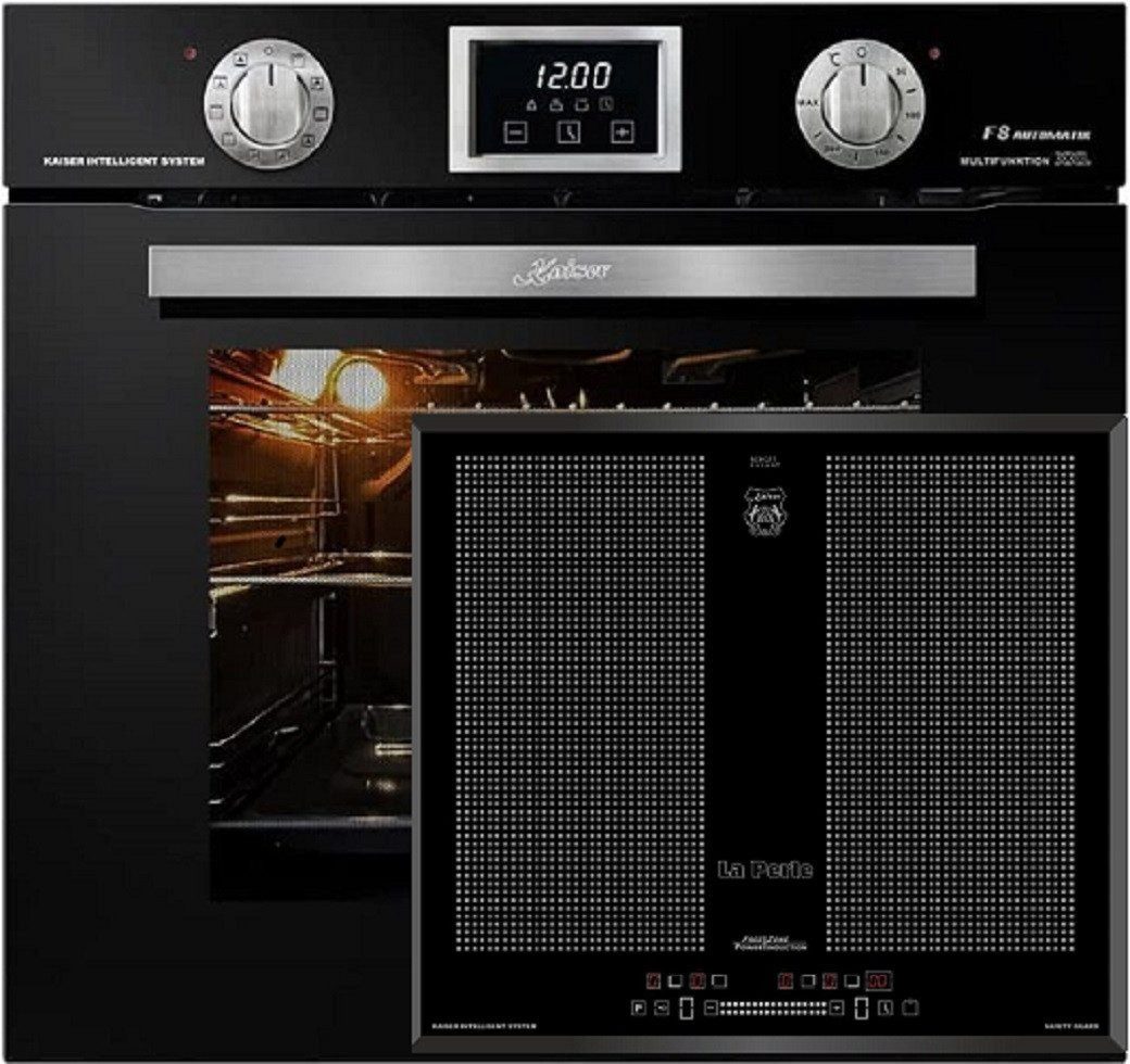 Kaiser Küchengeräte Induktions Herd-Set EH 6338 s + KCT 67 FIN La Perle....., mit 1-fach-Teleskopauszug, Einbau Backofen, 79L,Pyrolyse Backofen+Induktionskochfeld 60cm