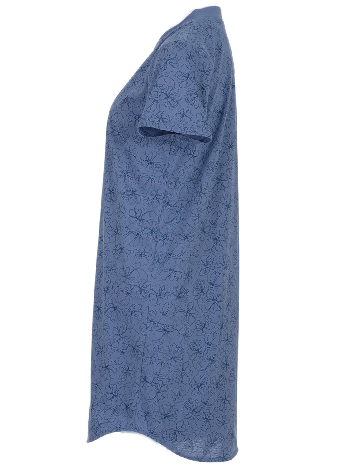 blau zeitlos - Kragen Nachthemd Blüten Nachthemd Kurzarm Floral