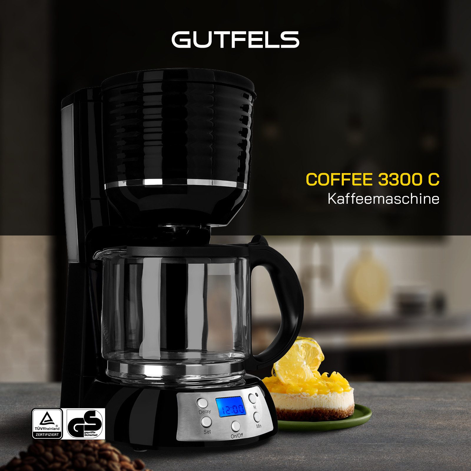 Gutfels Filterkaffeemaschine COFFEE 3300 C, 1,5l Kaffeekanne, Papierfilter 1x4, 1,50 L Glaskanne, 1080 Watt