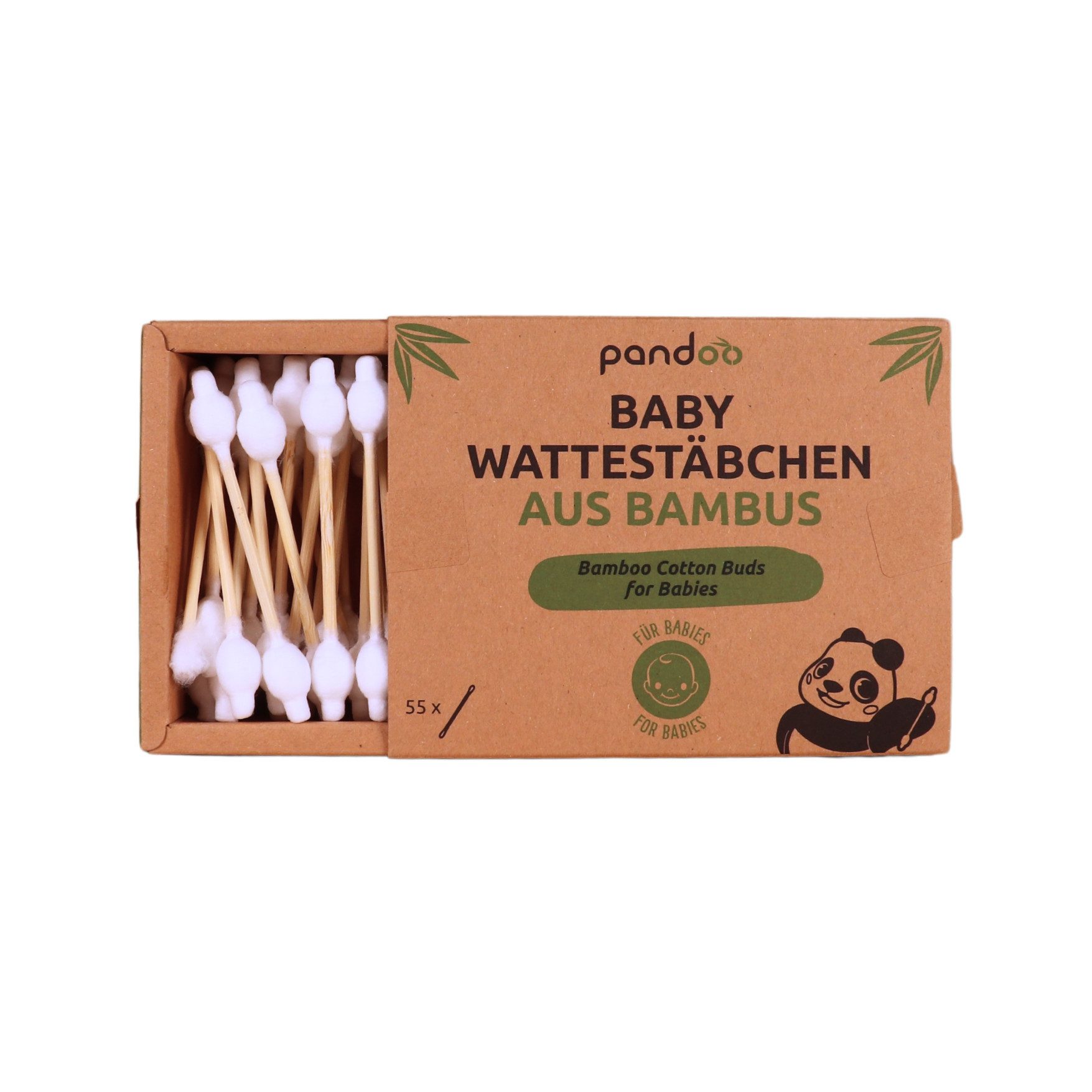 pandoo Ohrenreiniger Wattestäbchen für Kinder und Babys mit Sicherheitskopf, 55-tlg.