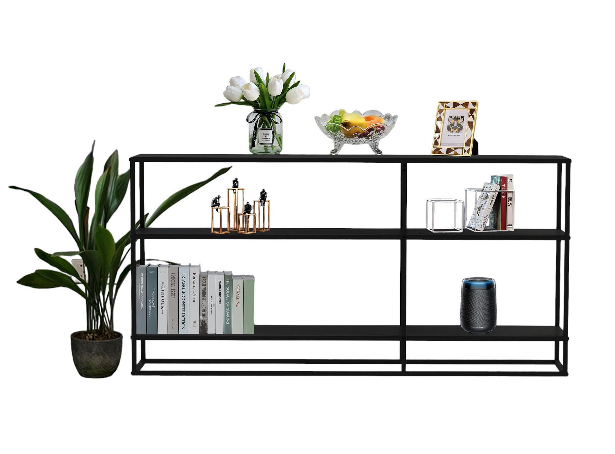 DanDiBo Ablageregal Konsolentisch Metall Schwarz Schmal 3 Ebenen Modern 140x70x25 cm Regal – Bild 4 von 5