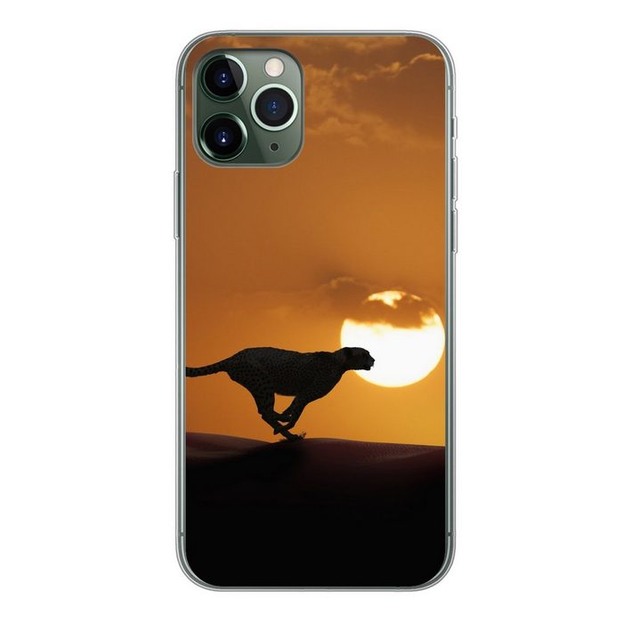 MuchoWow Handyhülle Silhouette eines Geparden in der Wüste Handyhülle Apple iPhone 11 Pro Smartphone-Bumper Print Handy