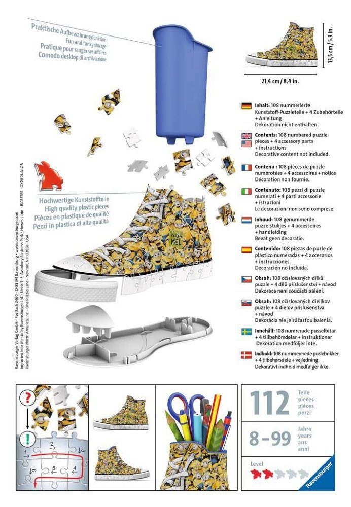 11262, Minions Puzzle Puzzleteile 3D-Puzzle Sneaker Teile 108 Ravensburger Ravensburger 108 3D