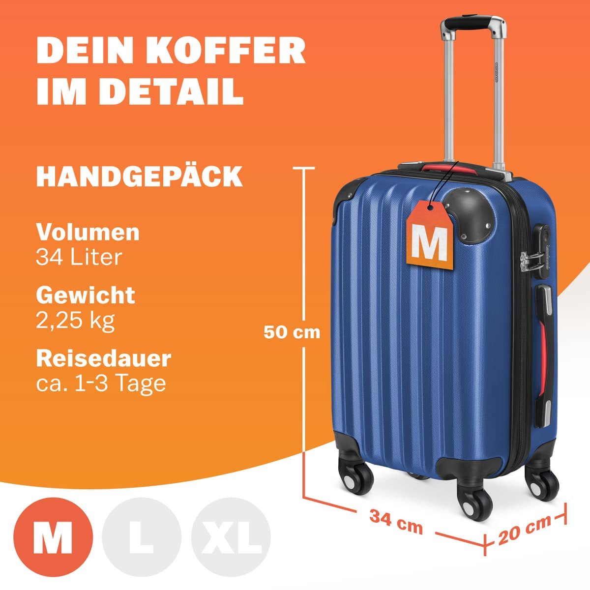 monzana Hartschalen-Trolley, 4 Rollen, Handgepäck Zahlenschloss günstig online kaufen