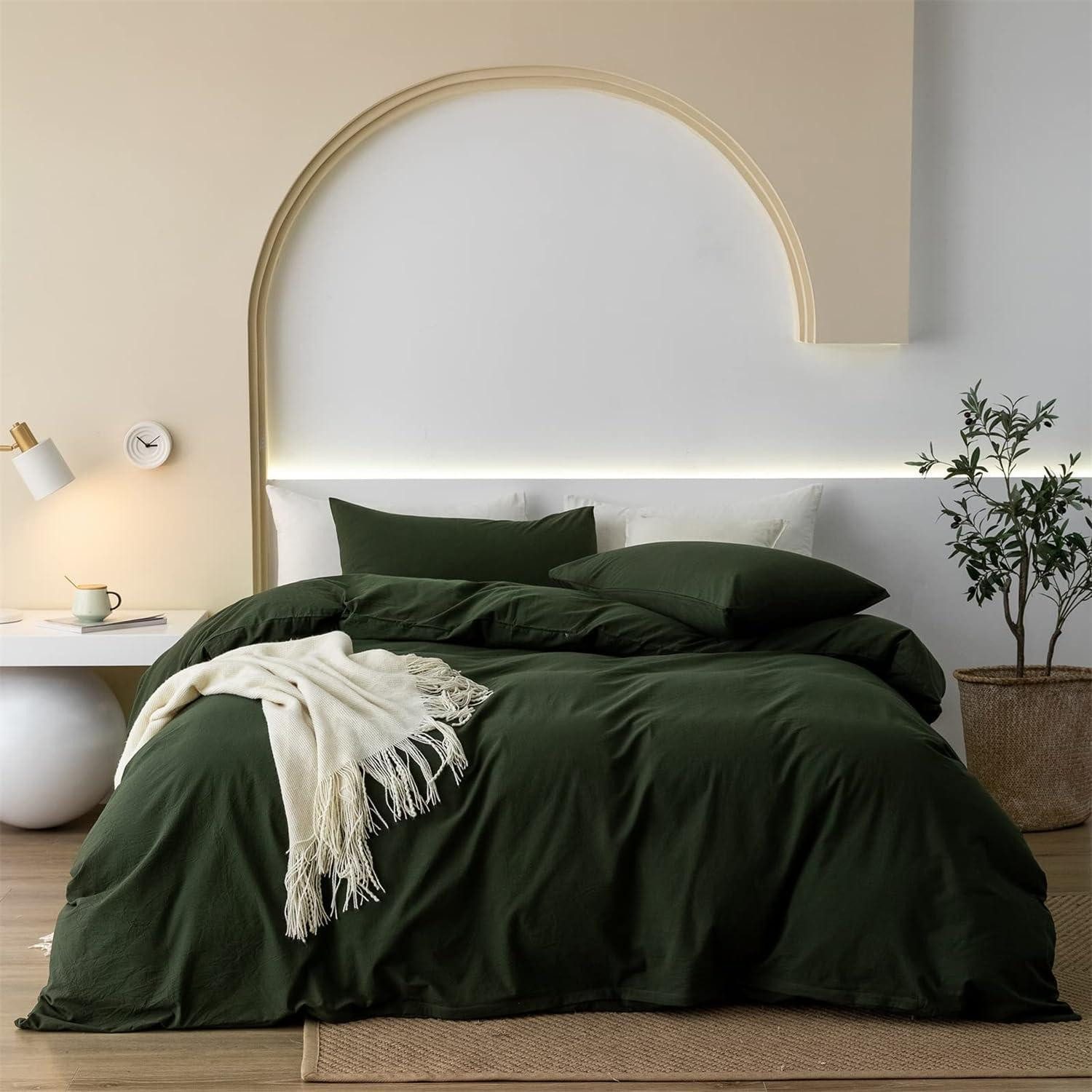 LuxusKollektion Bettwäsche Bettwäsche 200x220 Olivgrün 3tlg Uni