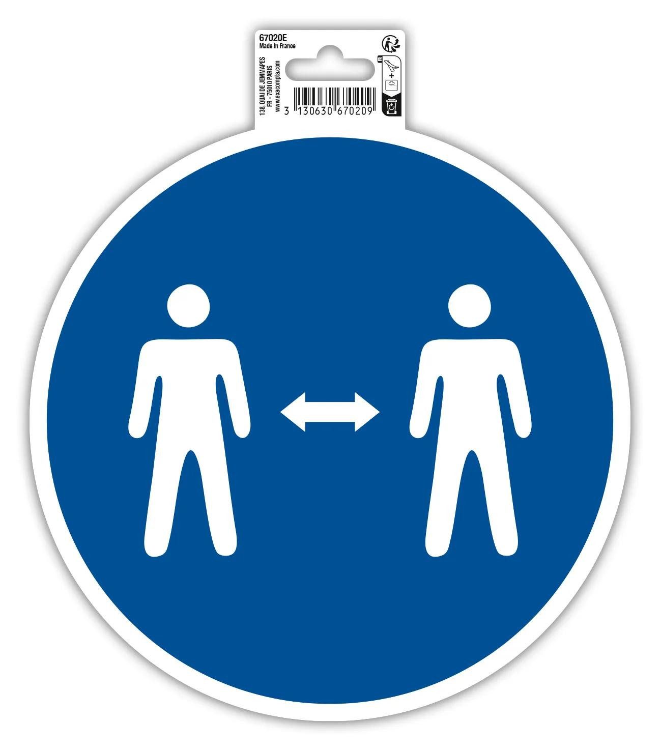 EXACOMPTA Warnschild Hinweisschild Abstand halten PVC selbstklebend 20 cm Blau 67020E, Sockel