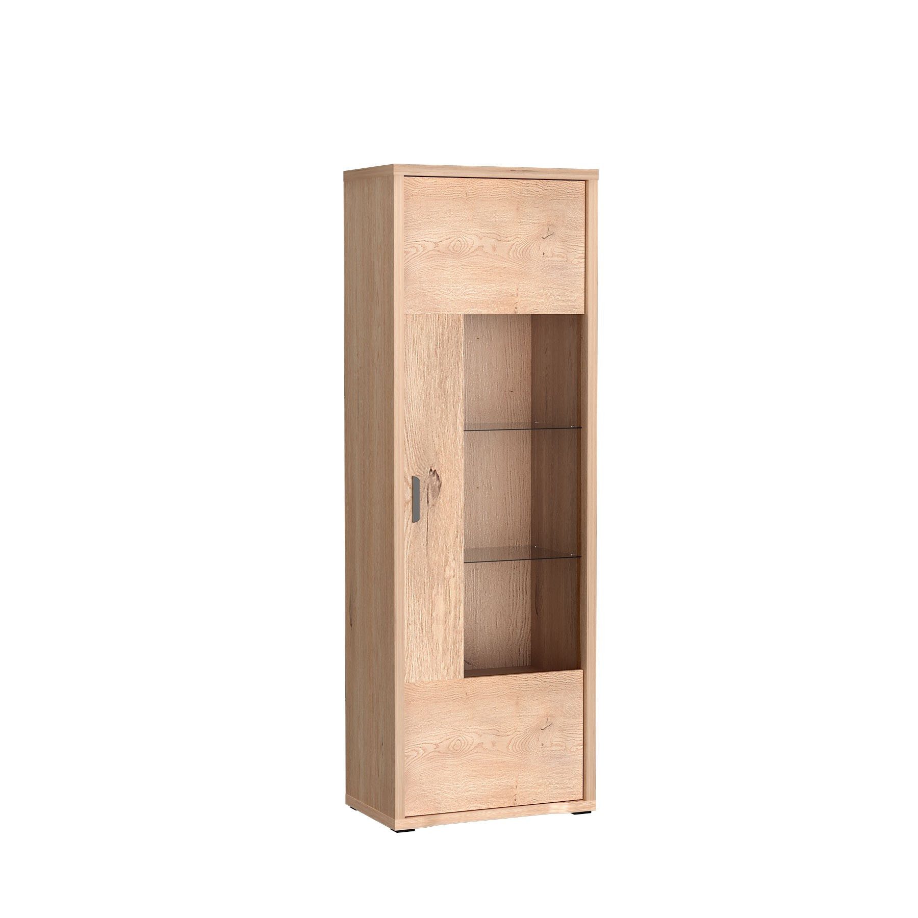 Masseno Glasvitrine BRESSO 200 x 68 cm Vitrine Vitrinenschrank mit 1 Türen Eichefarben