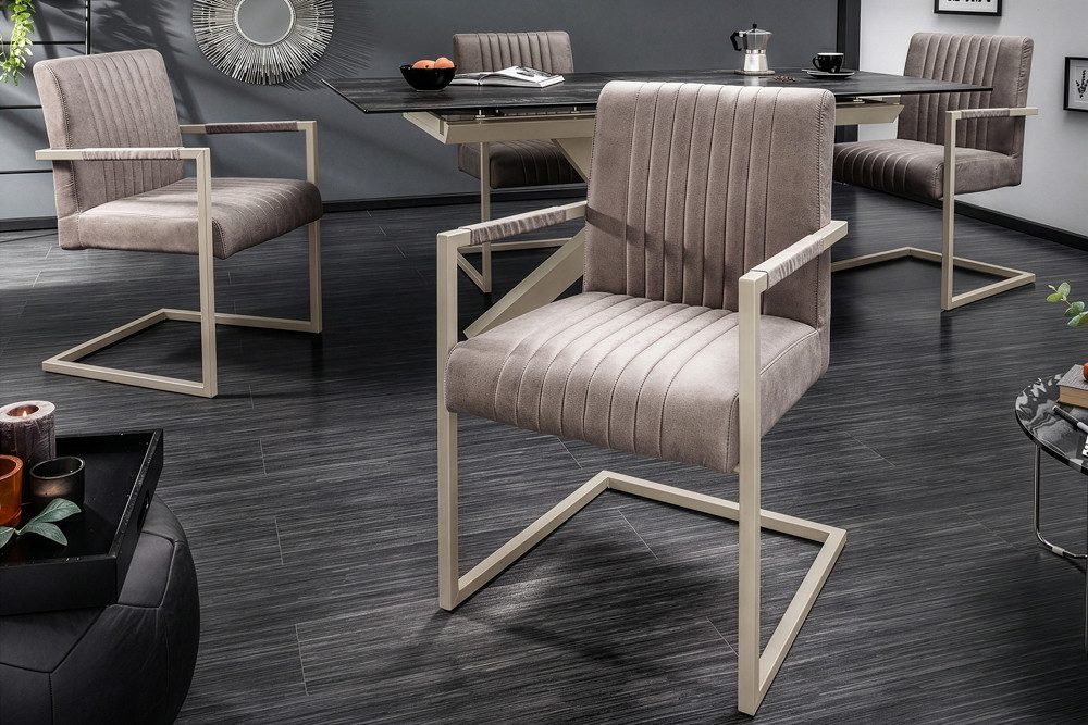 riess-ambiente Freischwinger BIG ASTON taupe/beige – Microfaser, Taschenfederkern, Metallgestell, inkl. Armlehne für hohen Sitzkomfort – ideal für Deinen Loft-Style