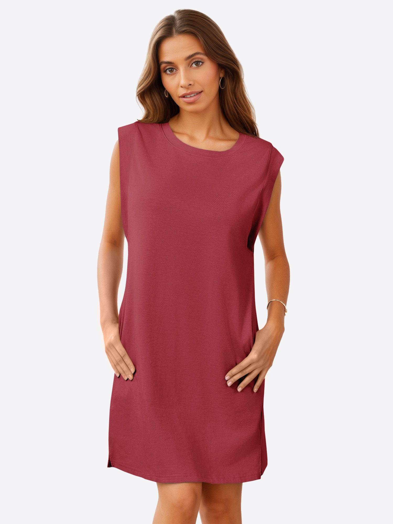 Imily Bela Minikleid Damen Ärmellose Basic T-Shirt Kleider mit Taschen (Packung, 1-tlg., 1per-Pack) einfarbig