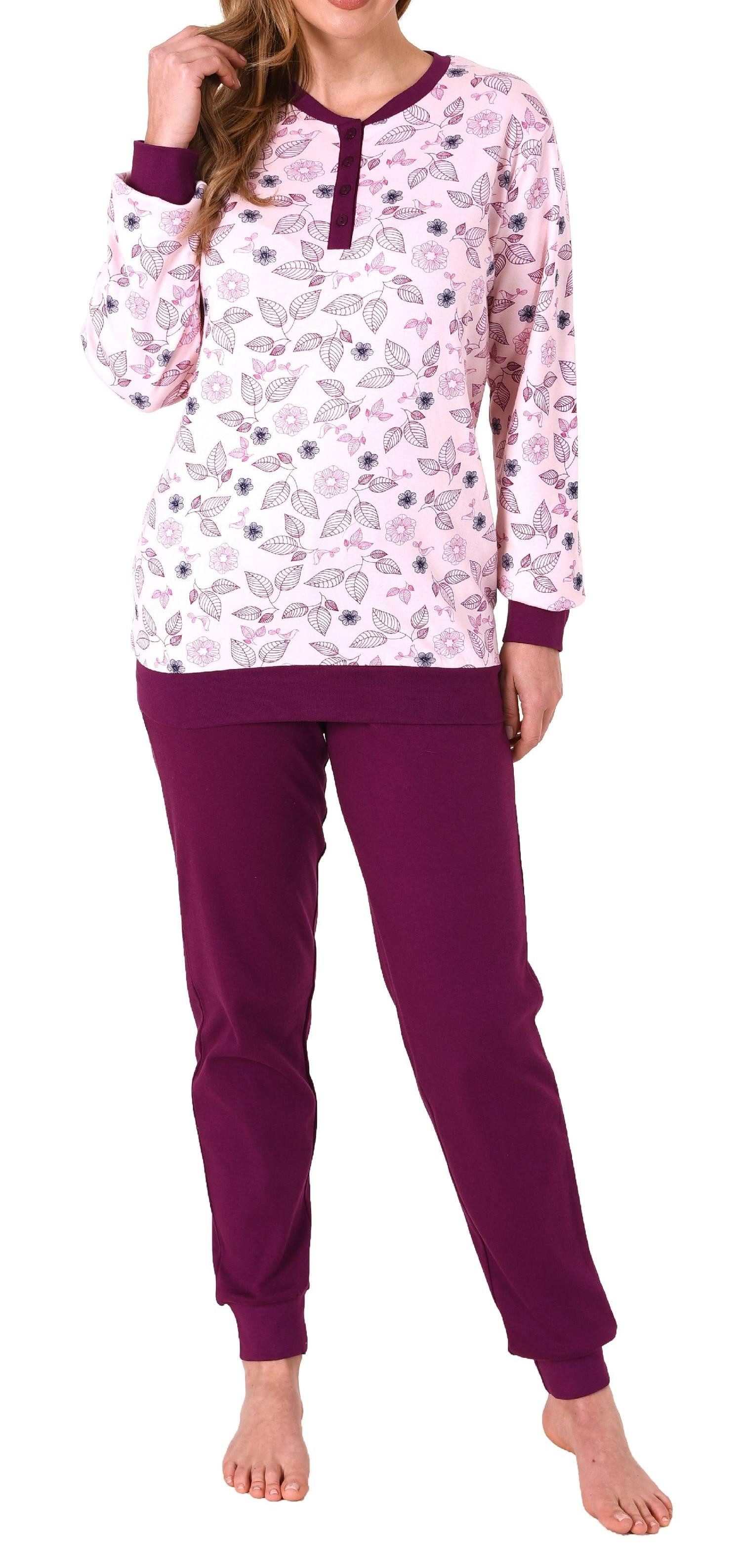Pyjama Damen Interlock Pyjama lang mit Bündchen - auch in Übergrößen